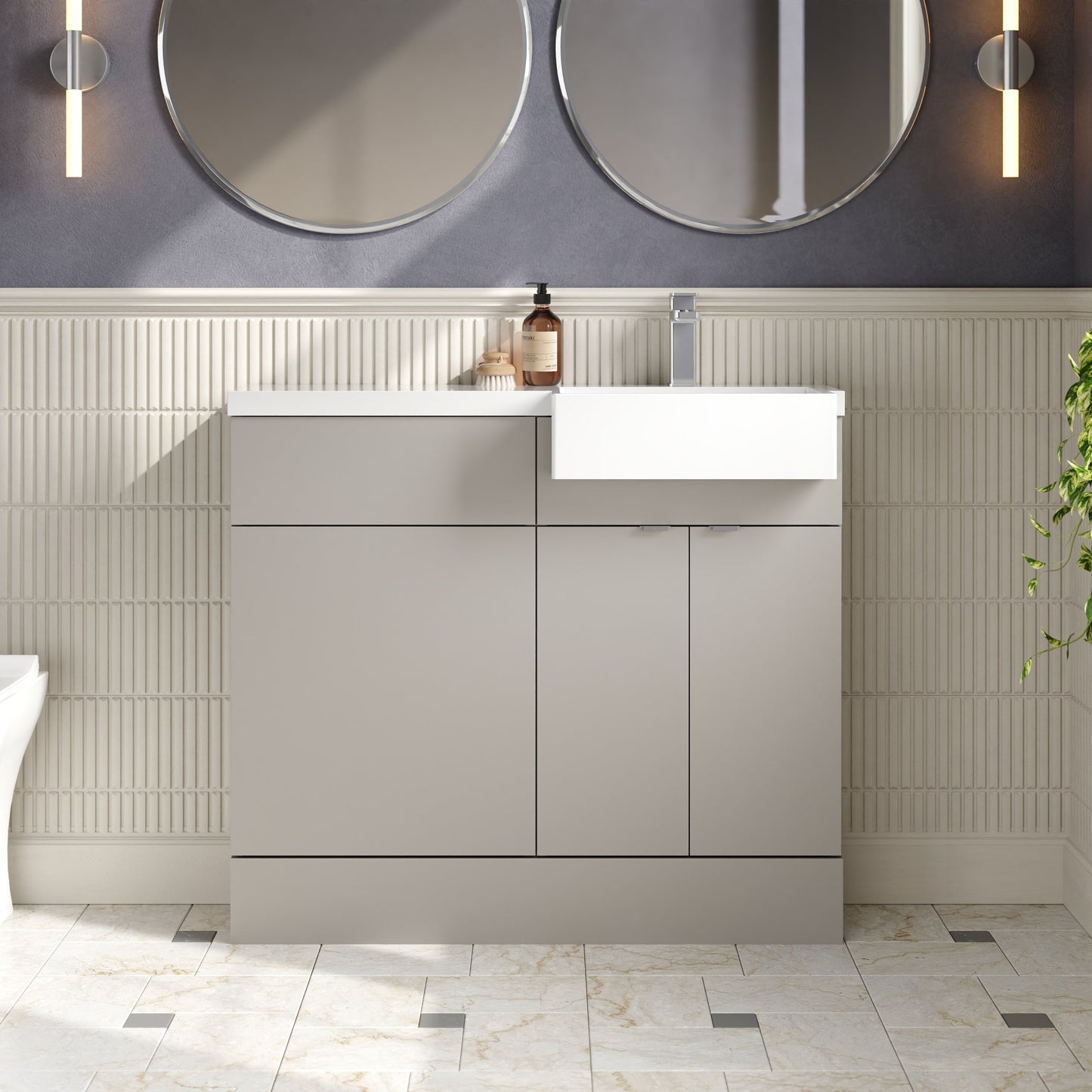 Hudson Reed Fusion 1000mm Pebble Grey Combination Unit with Right Hand Semi Recessed Basin & Soft Close