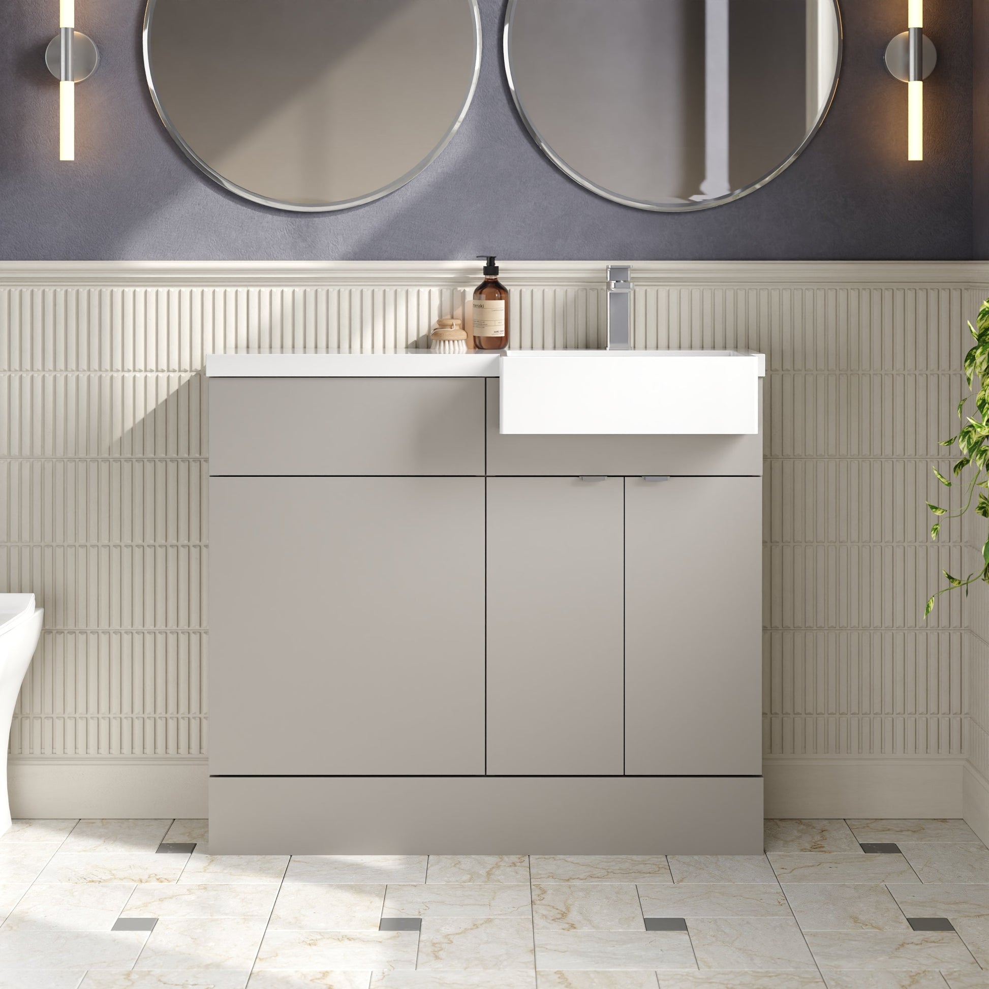 Hudson Reed Fusion 1000mm Pebble Grey Combination Unit with Right Hand Semi Recessed Basin & Soft Close