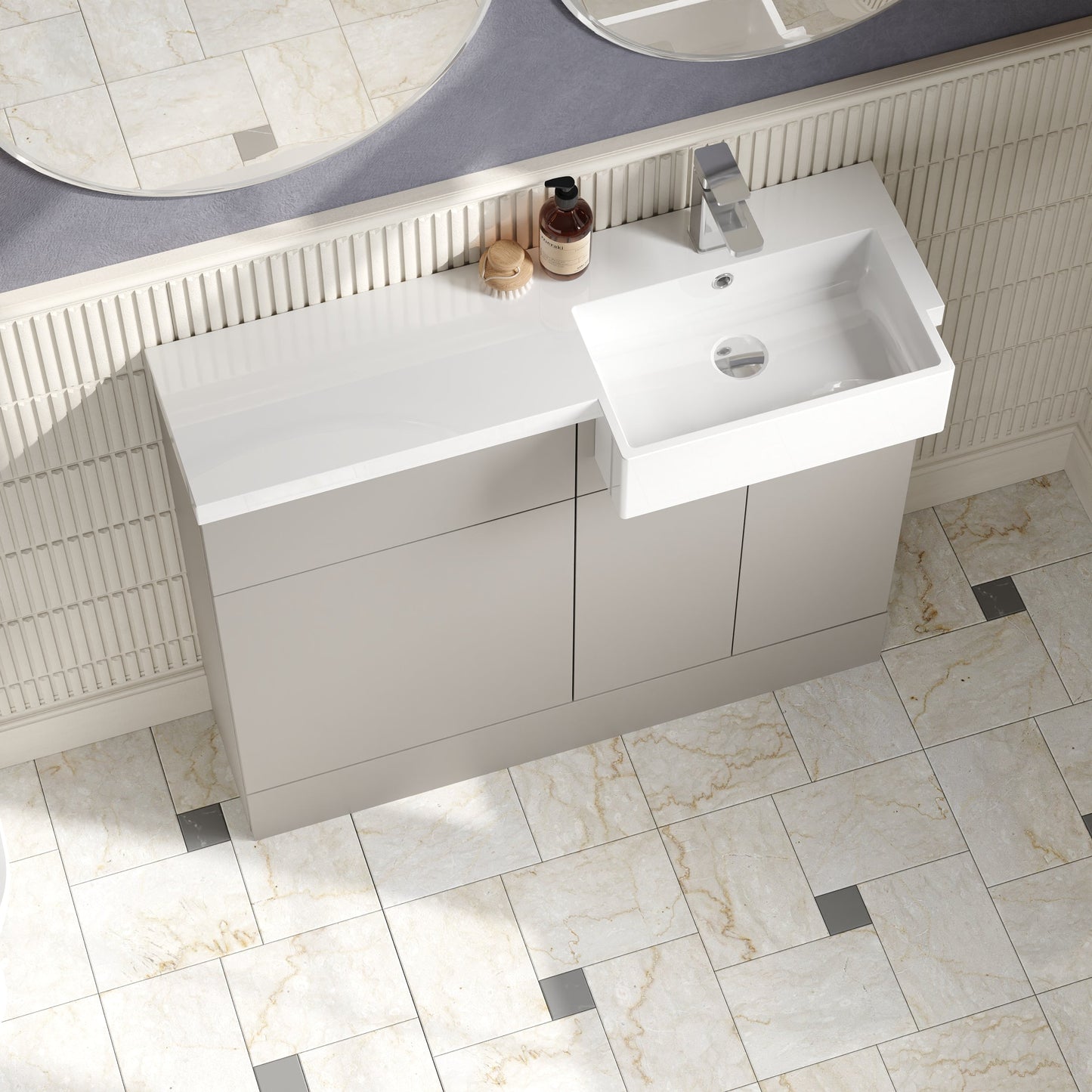 Hudson Reed Fusion 1000mm Pebble Grey Combination Unit with Right Hand Semi Recessed Basin & Soft Close