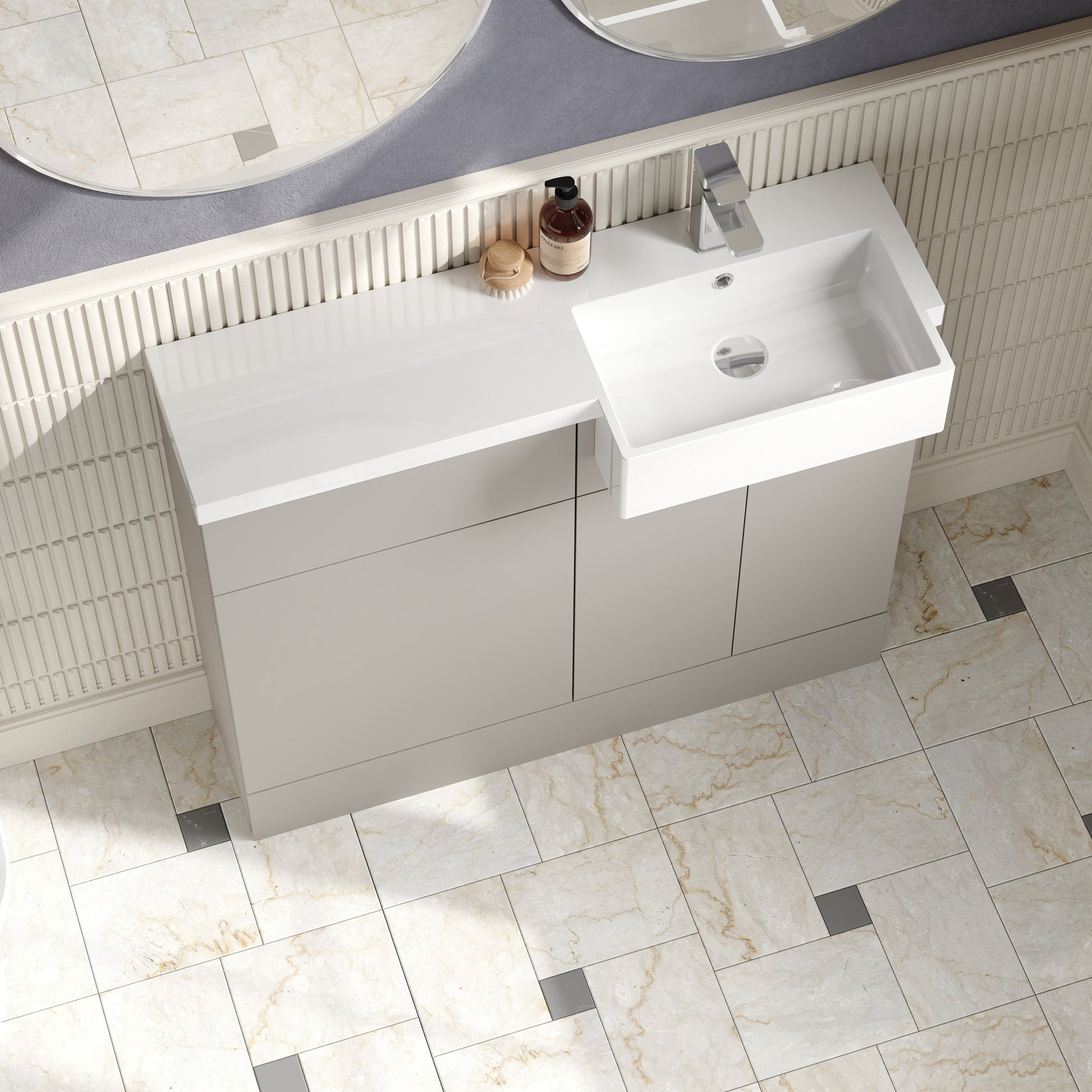 Hudson Reed Fusion 1000mm Pebble Grey Combination Unit with Right Hand Semi Recessed Basin & Soft Close