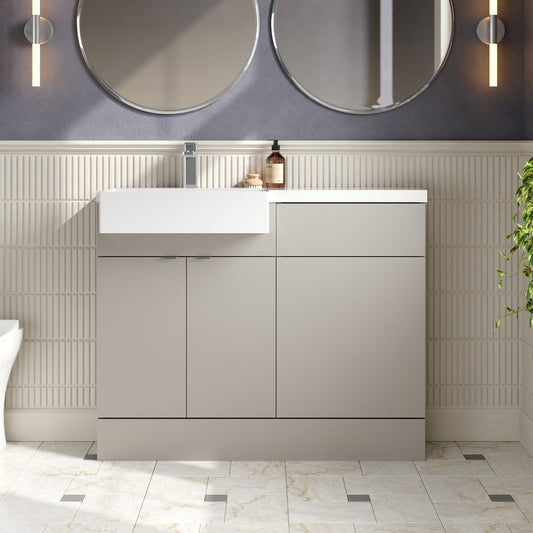 Hudson Reed Fusion 1100mm Pebble Grey Combination Unit & Left Hand Semi Recessed Basin Soft-Close Doors
