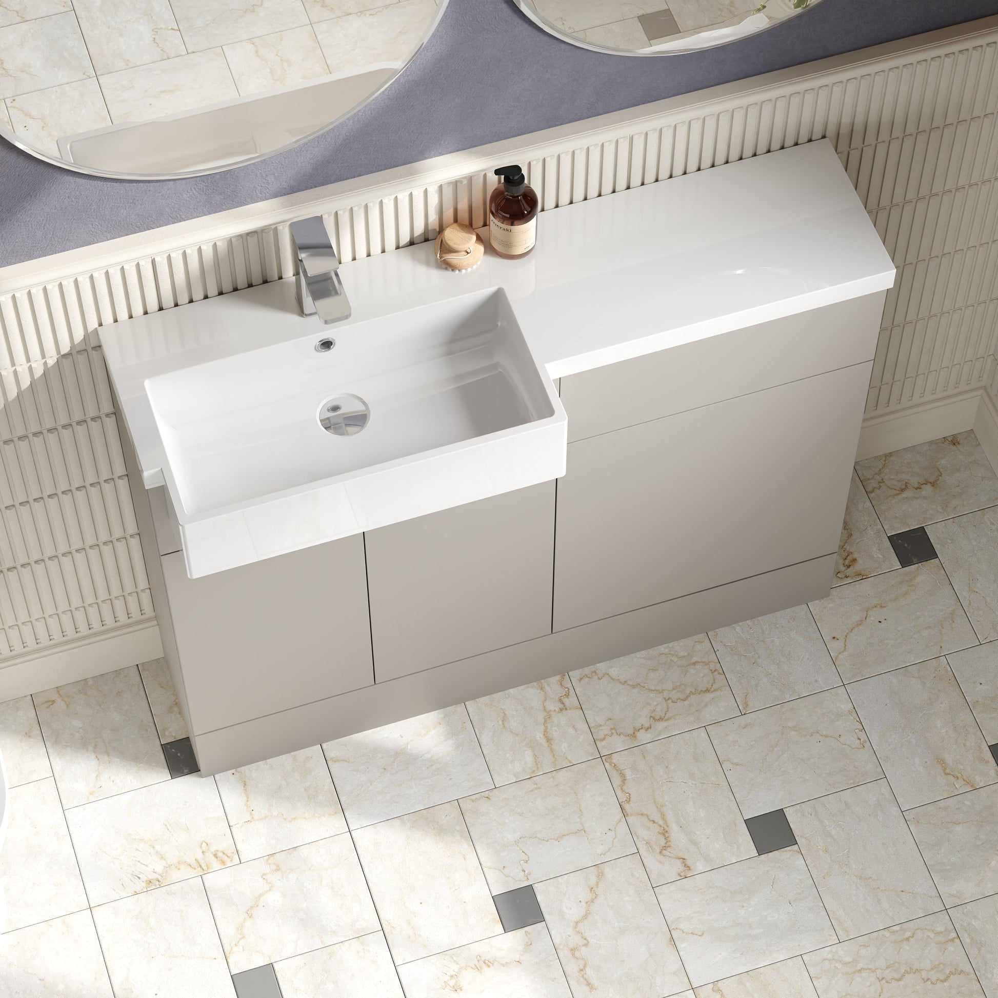 Hudson Reed Fusion 1100mm Pebble Grey Combination Unit & Left Hand Semi Recessed Basin Soft-Close Doors