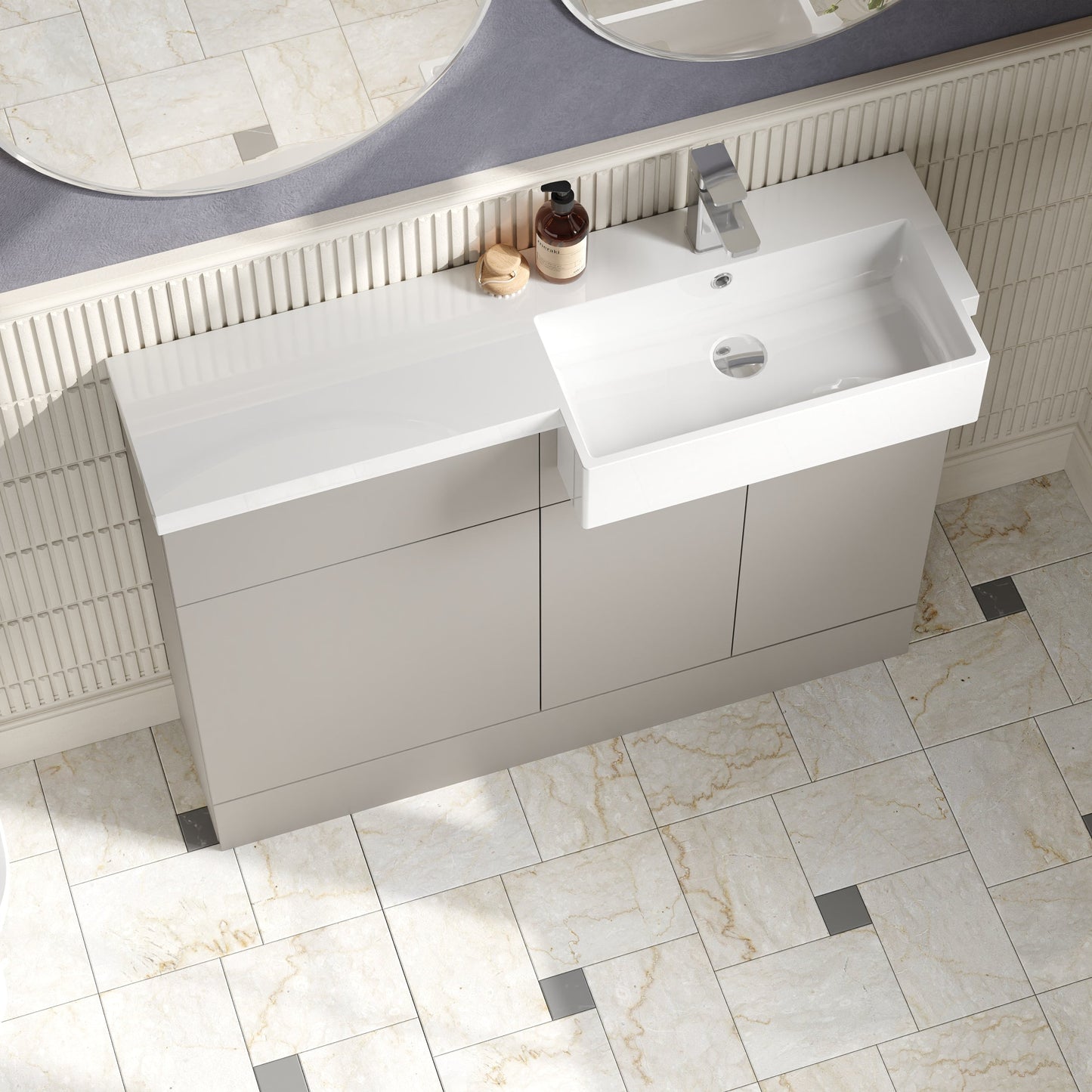 Hudson Reed Fusion 1100mm Pebble Grey Combination Unit & Right Hand Semi Recessed Basin Ready Assembled Soft Close