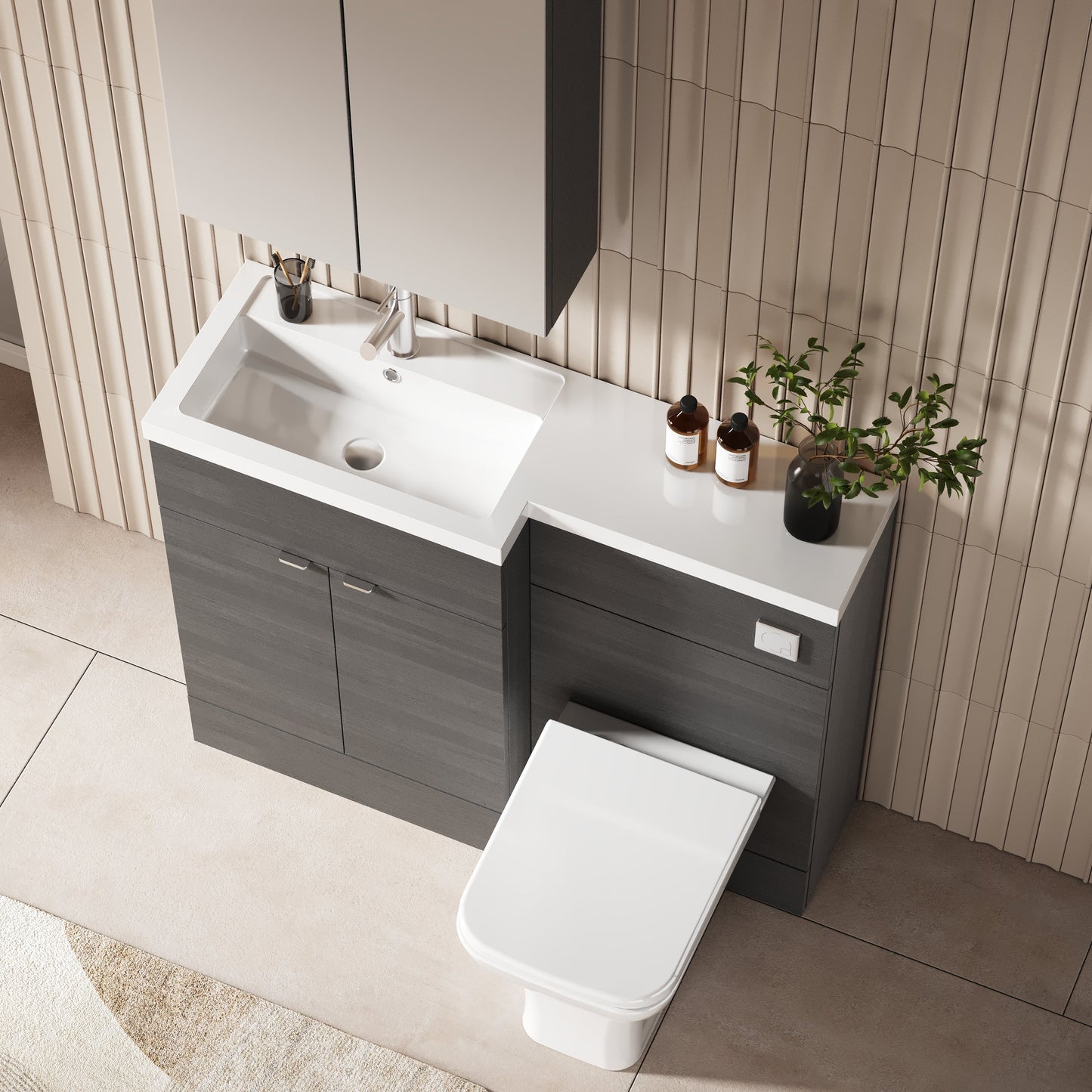 Hudson Reed Fusion 1100mm Anthracite Woodgrain Floor Standing 2 Door Left Hand Vanity Basin & Toilet Combination