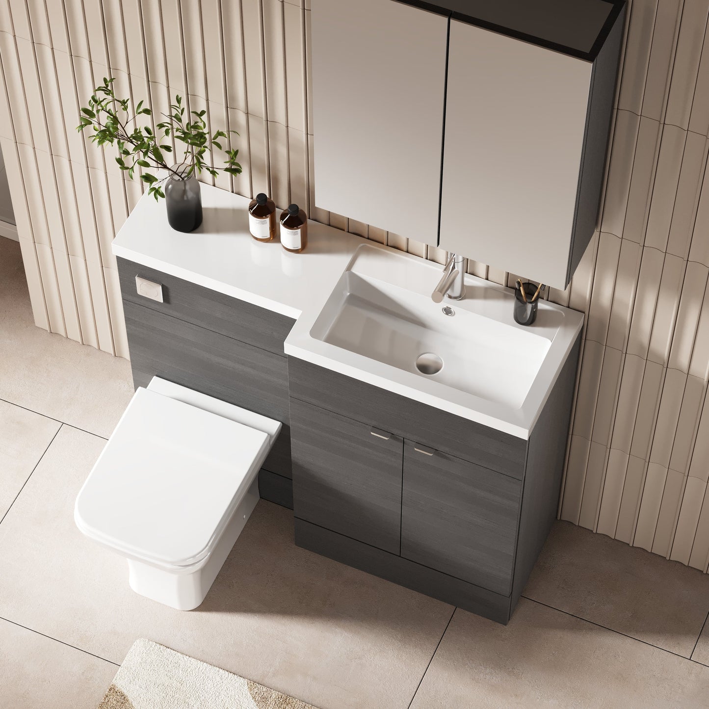 Hudson Reed Fusion 1100mm Floor Standing 2 Door Vanity Basin & Right Hand Toilet Combination
