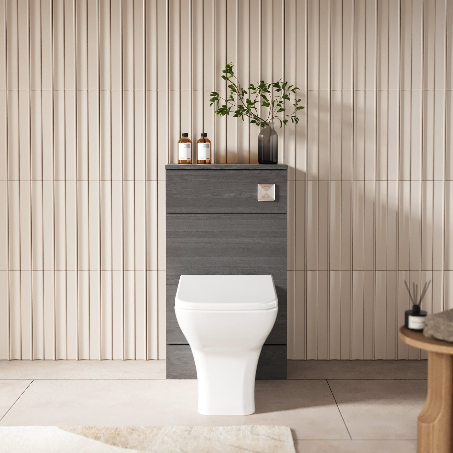 Hudson Reed Fusion 500mm Anthracite Woodgrain Floor Standing Toilet Unit with Coordinating Top