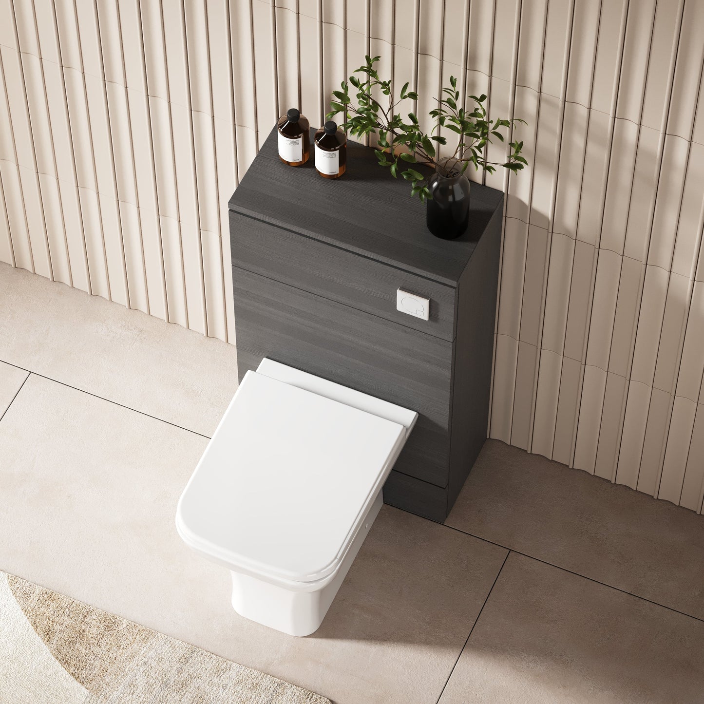 Hudson Reed Fusion 500mm Anthracite Woodgrain Floor Standing Toilet Unit with Coordinating Top