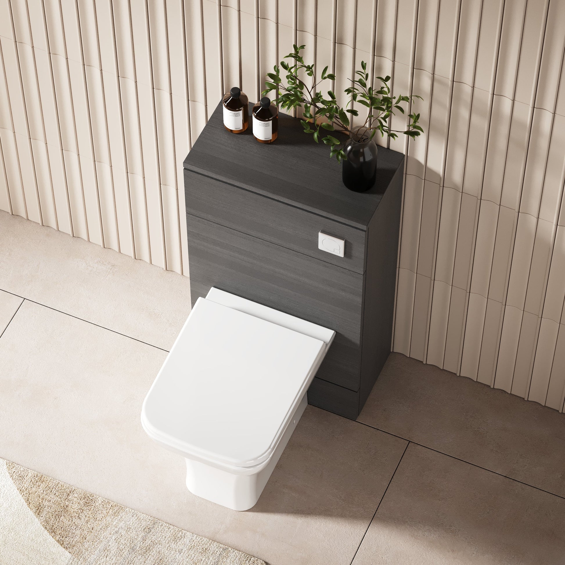 Hudson Reed Fusion 500mm Anthracite Woodgrain Floor Standing Toilet Unit with Coordinating Top