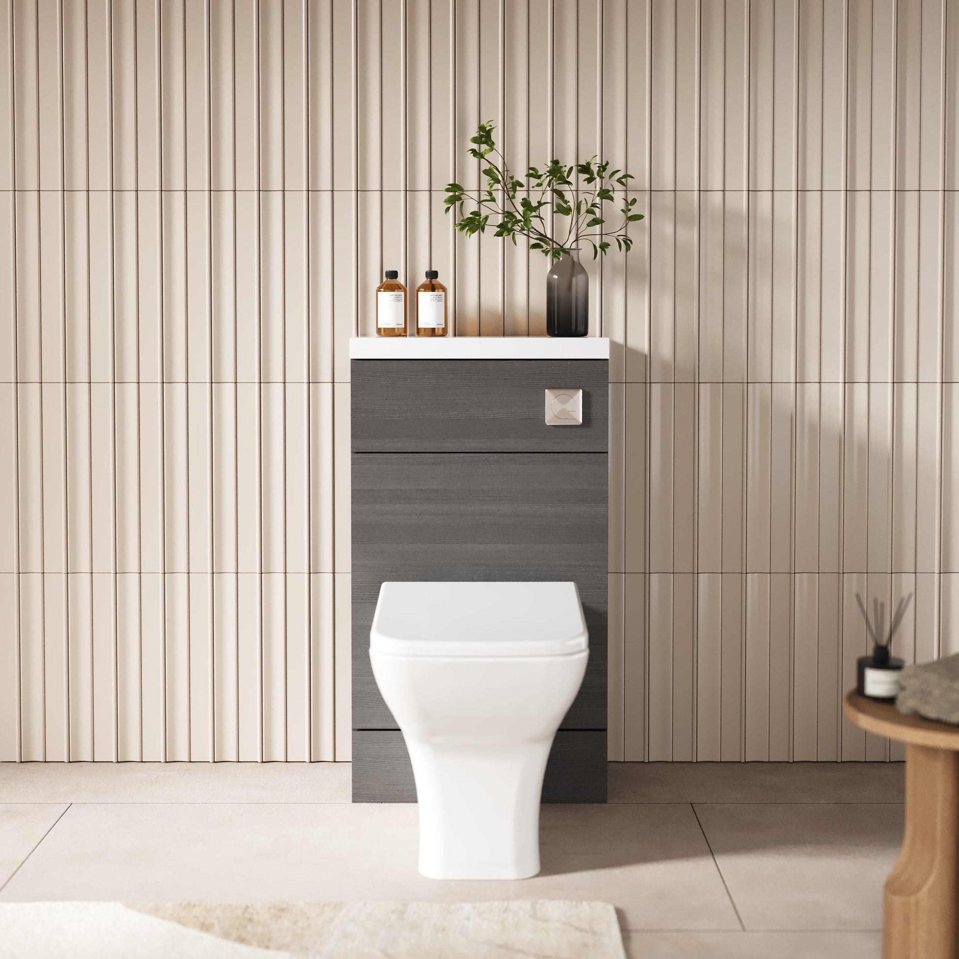 Hudson Reed Fusion 500mm Anthracite Woodgrain Floor Standing Toilet Unit with Top