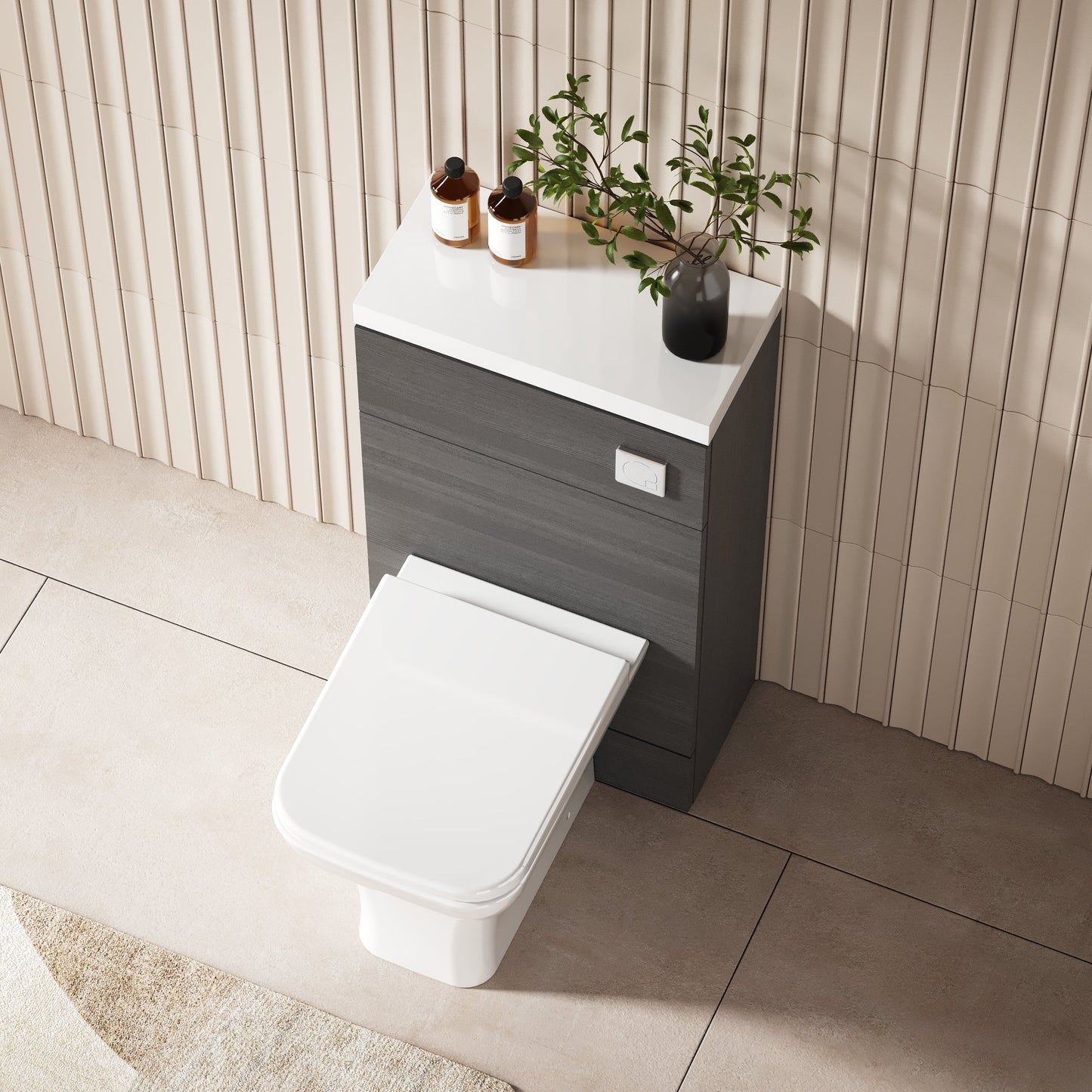 Hudson Reed Fusion 500mm Anthracite Woodgrain Floor Standing Toilet Unit with Top