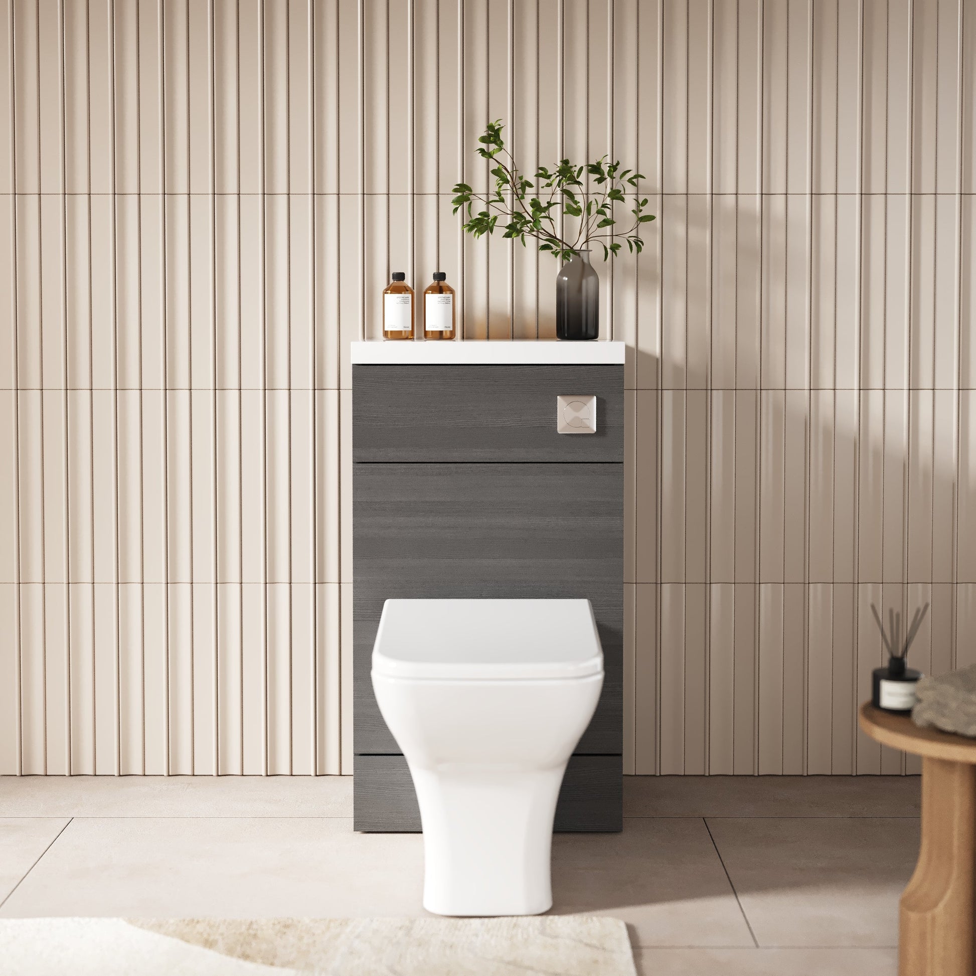 Hudson Reed Fusion 500mm Anthracite Woodgrain Toilet Unit & Top
