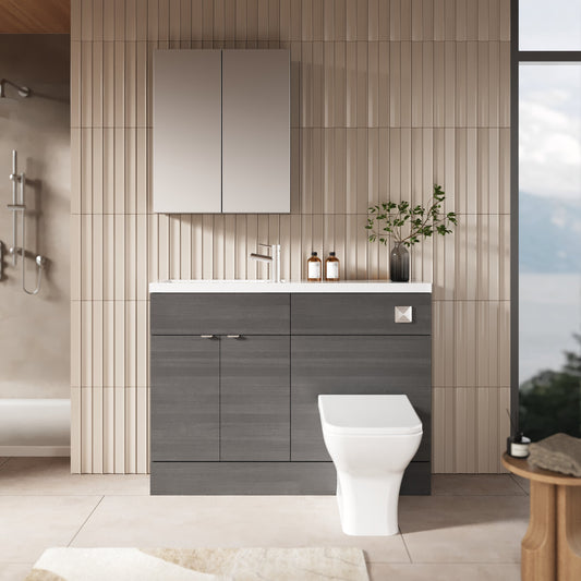 Hudson Reed Fusion 1200mm Anthracite Woodgrain Floor Standing 2 Door Basin & Toilet Combination Unit