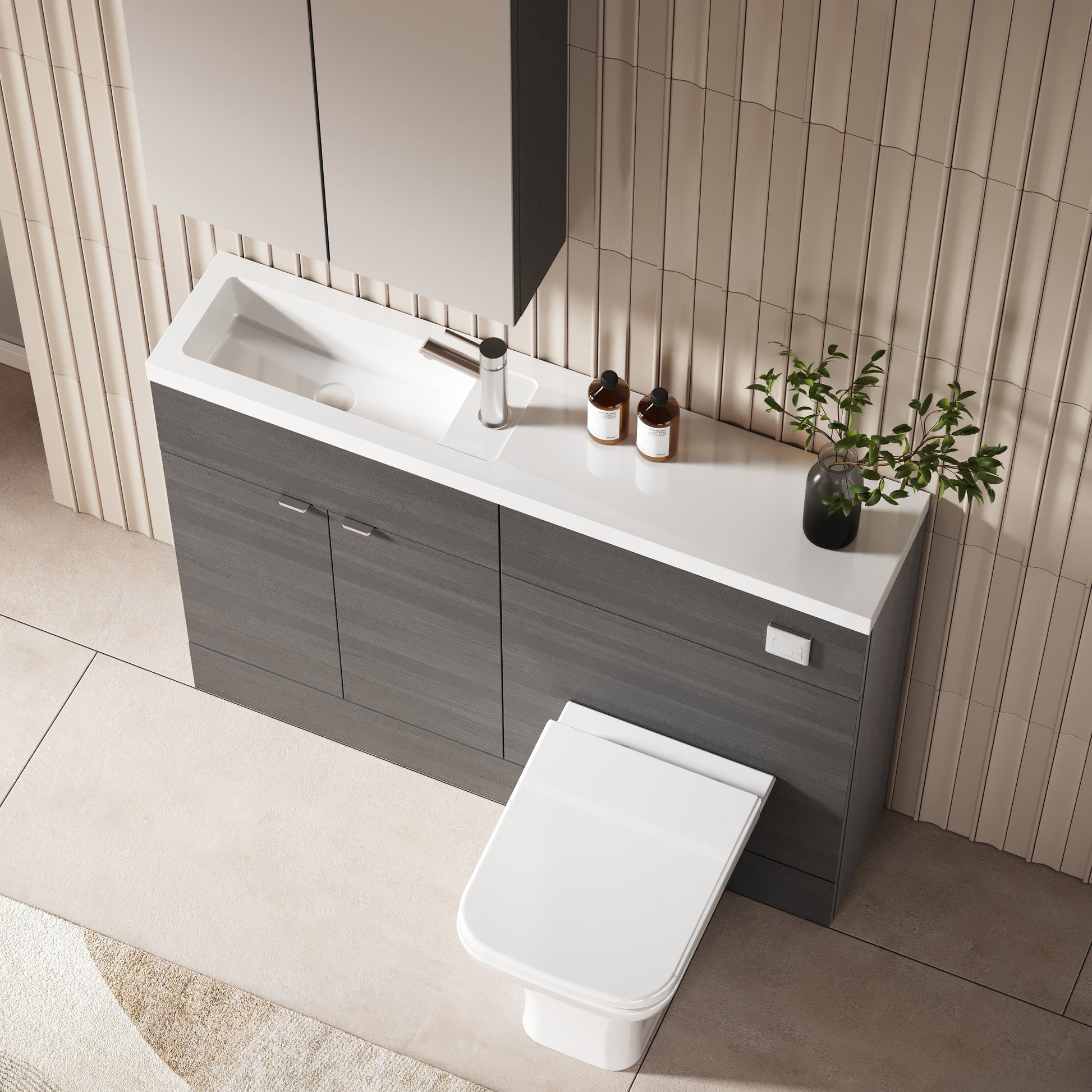 Hudson Reed Fusion 1200mm Anthracite Woodgrain Floor Standing 2 Door Basin & Toilet Combination Unit