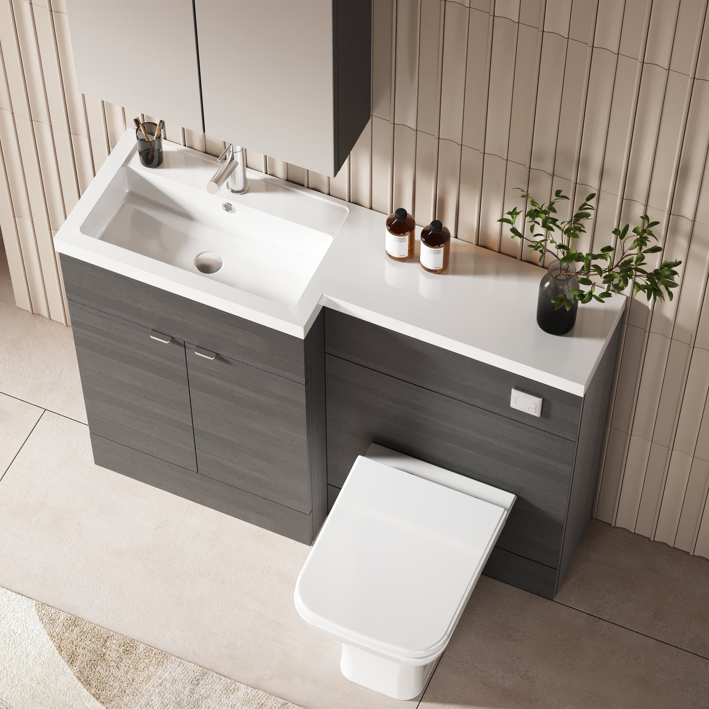 Hudson Reed Fusion 1200mm Anthracite Woodgrain Floor Standing Left Hand Vanity Basin & Toilet Combination