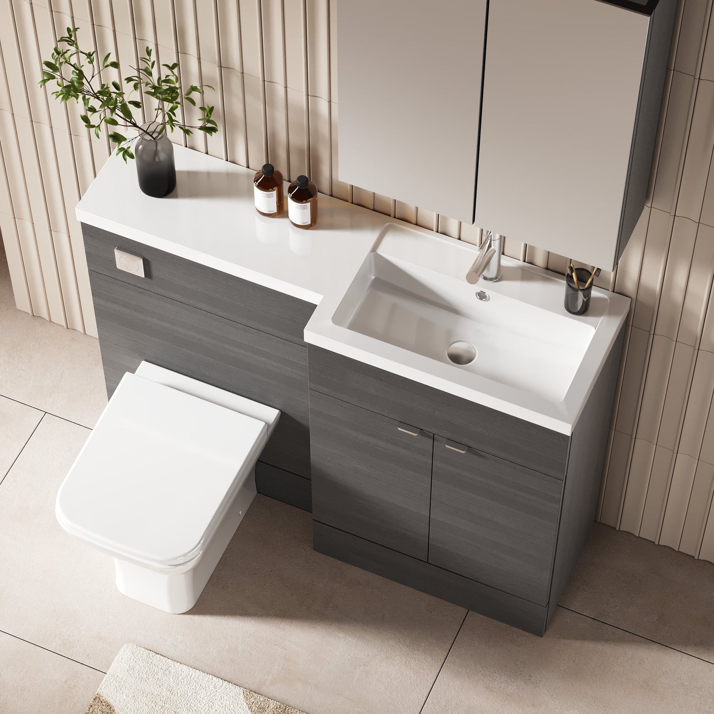 Hudson Reed Fusion 1200mm Anthracite Woodgrain Vanity Basin & Toilet Right Hand Combination