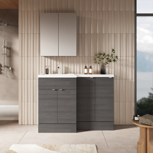 Hudson Reed Fusion 1200mm Anthracite Woodgrain Floor Standing 2 Door Left Hand Vanity Basin Combination