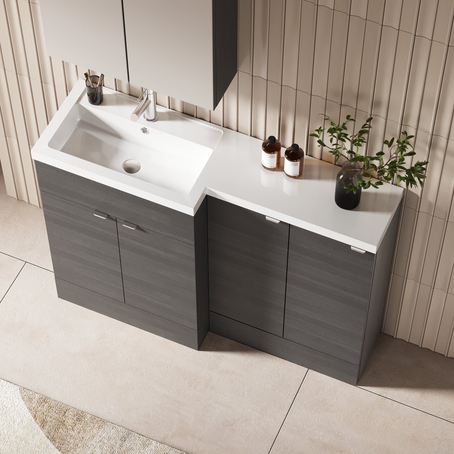 Hudson Reed Fusion 1200mm Anthracite Woodgrain Floor Standing 2 Door Left Hand Vanity Basin Combination