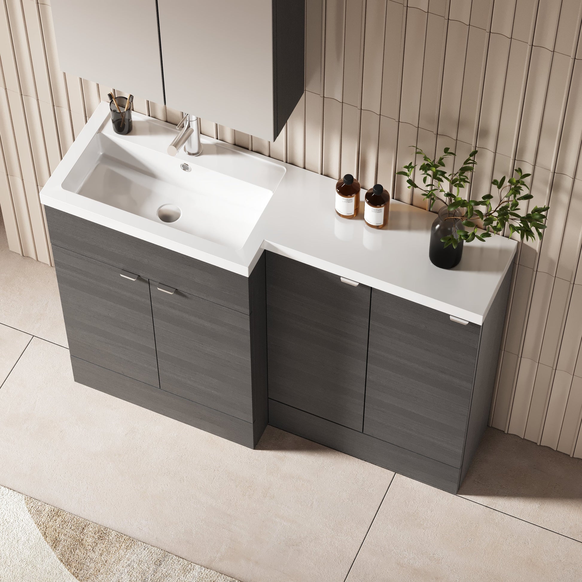 Hudson Reed Fusion 1200mm Anthracite Woodgrain Floor Standing 2 Door Left Hand Vanity Basin Combination