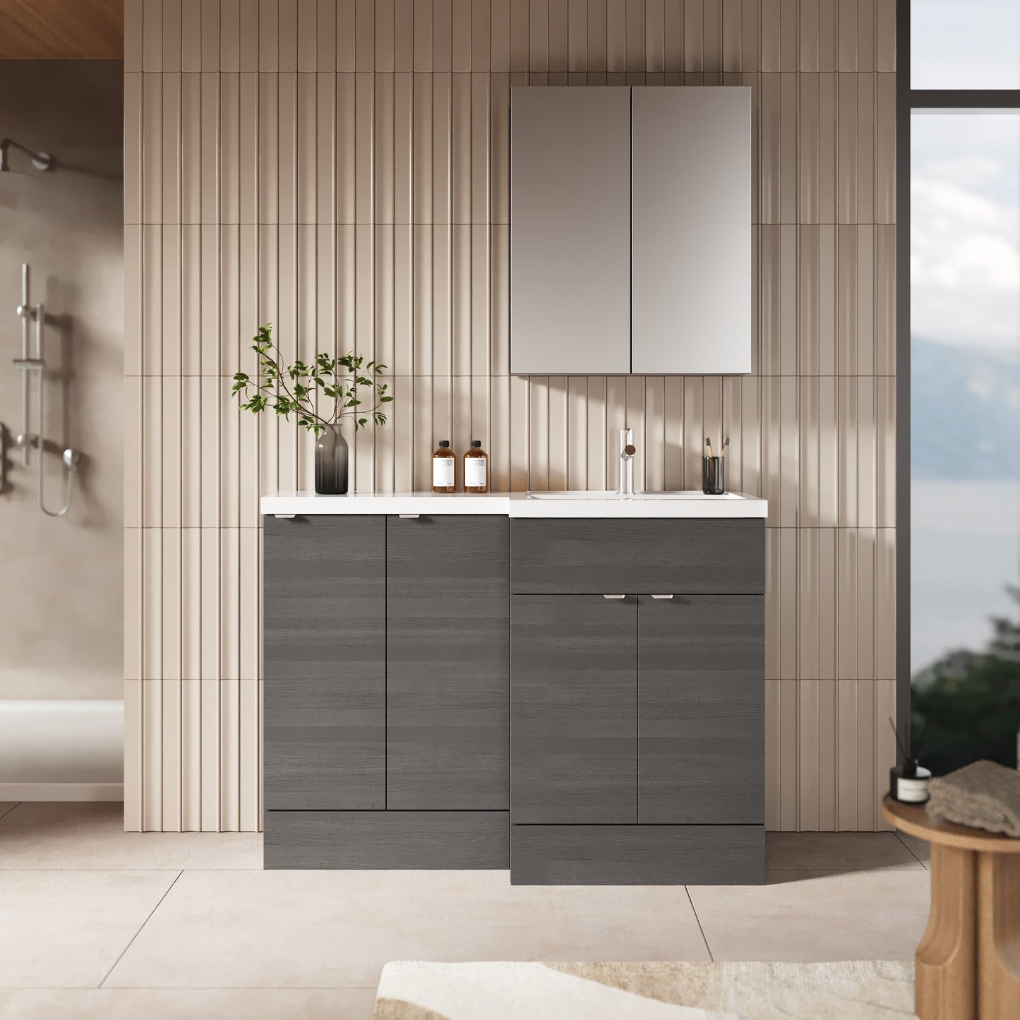 Hudson Reed Fusion 1200mm Anthracite Woodgrain Floor Standing 2 Door Right Hand Vanity Basin Combination