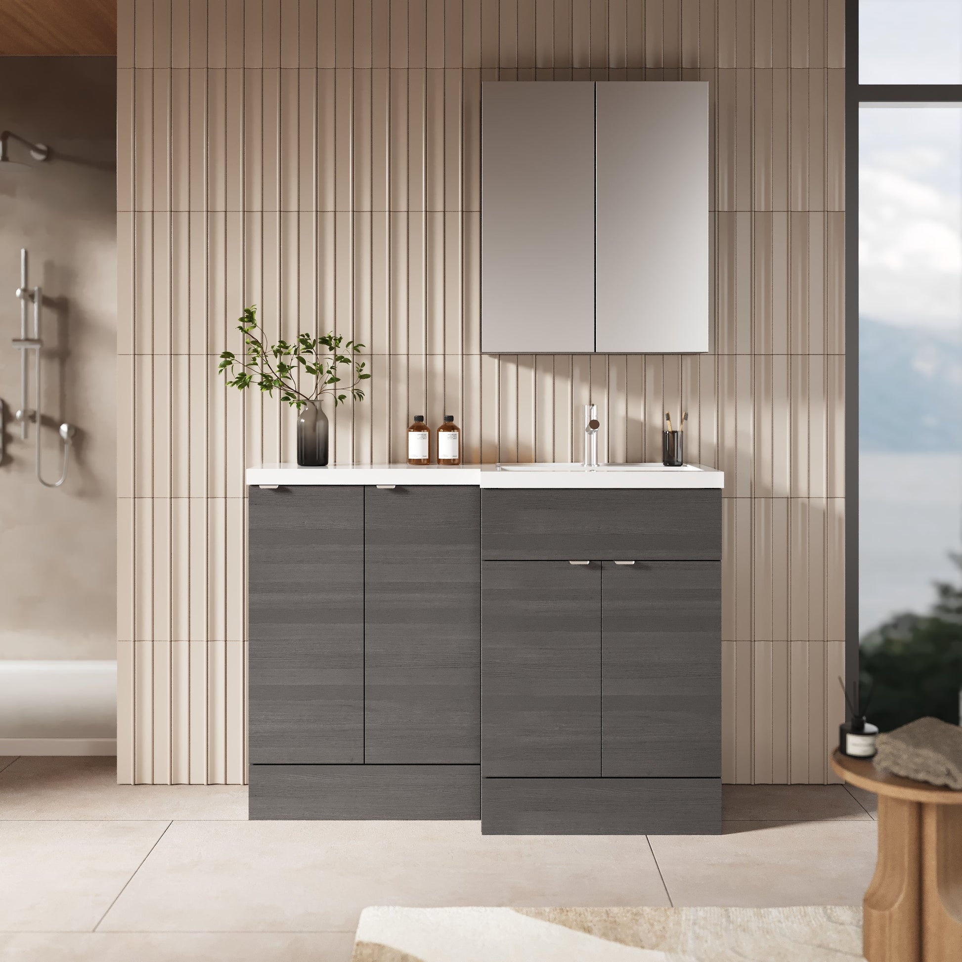 Hudson Reed Fusion 1200mm Anthracite Woodgrain Floor Standing 2 Door Right Hand Vanity Basin Combination