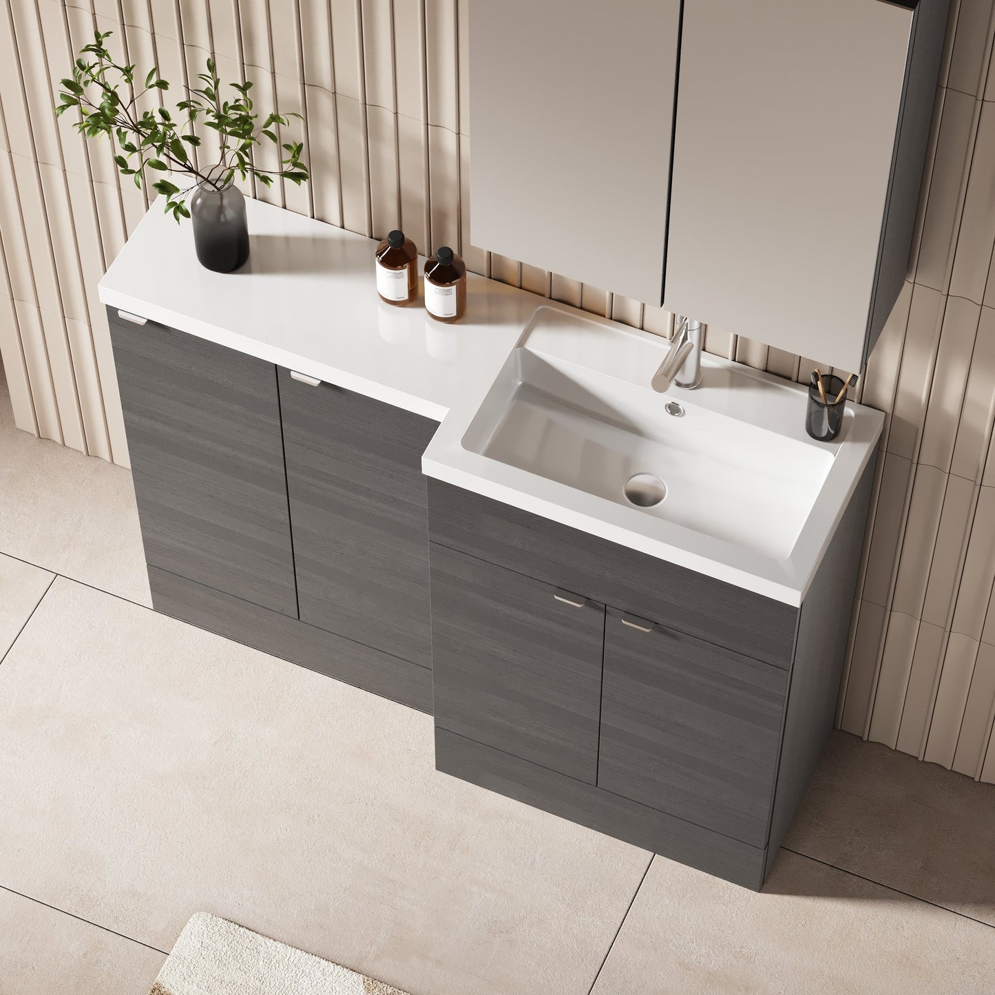 Hudson Reed Fusion 1200mm Anthracite Woodgrain Floor Standing 2 Door Right Hand Vanity Basin Combination