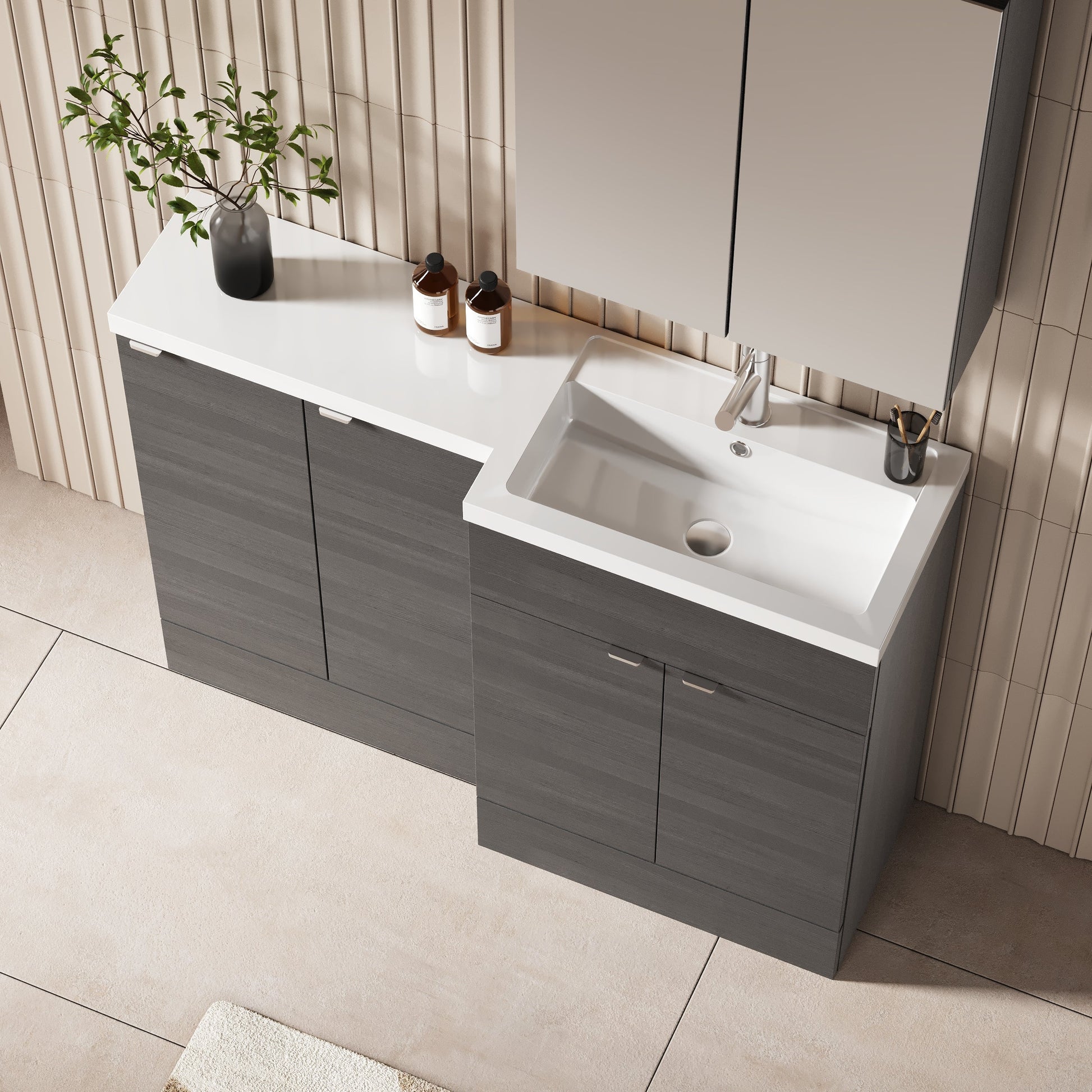 Hudson Reed Fusion 1200mm Anthracite Woodgrain Floor Standing 2 Door Right Hand Vanity Basin Combination