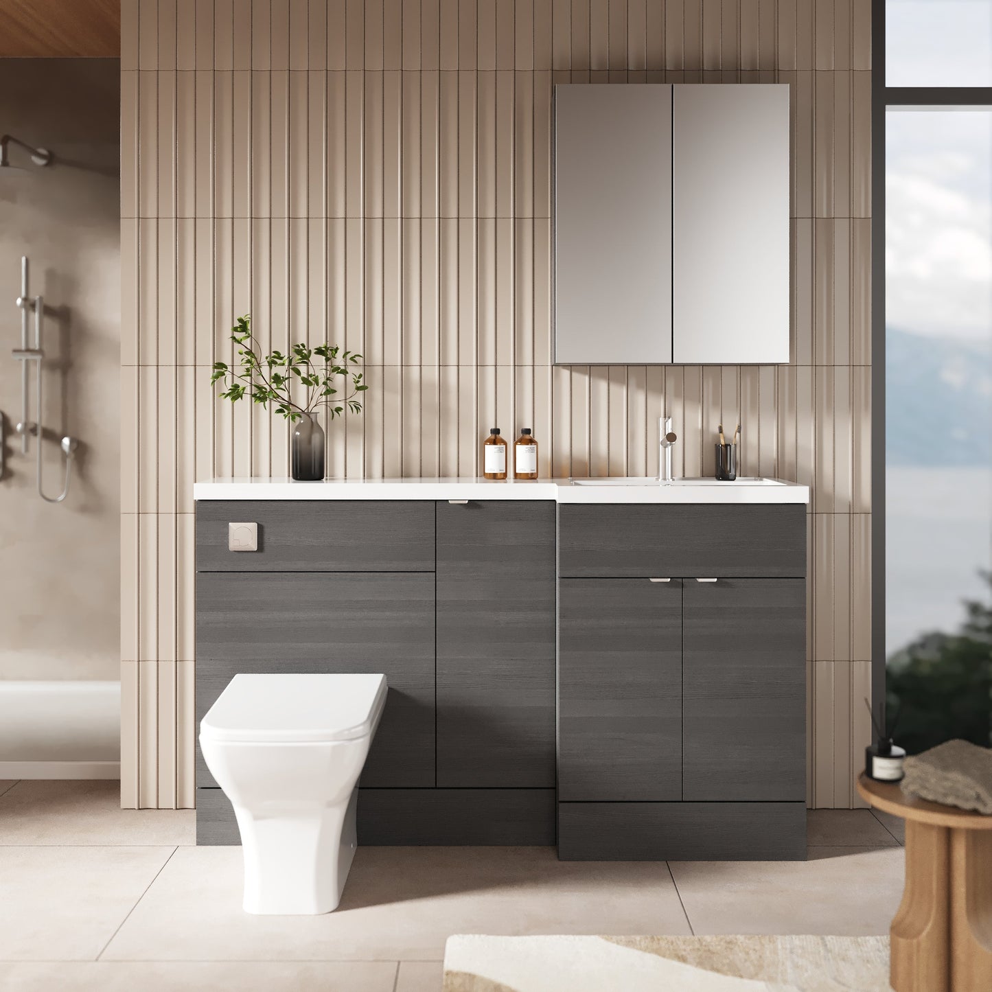 Hudson Reed Fusion 1500mm Floor Standing 2 Door Vanity Basin & Toilet Combination Right Hand