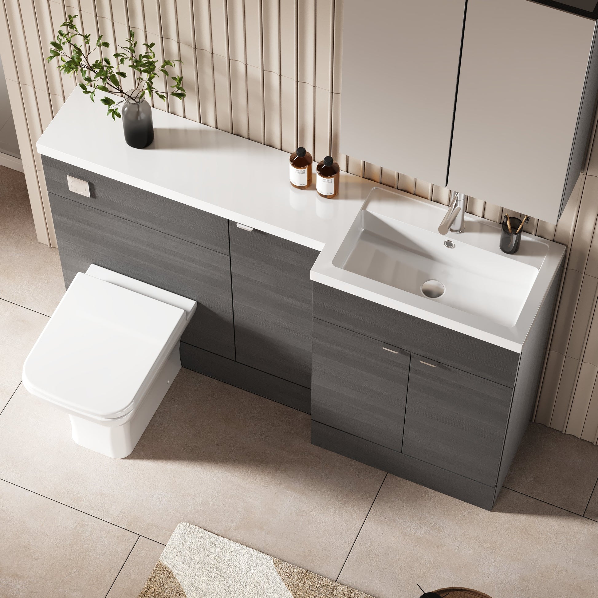 Hudson Reed Fusion 1500mm Floor Standing 2 Door Vanity Basin & Toilet Combination Right Hand