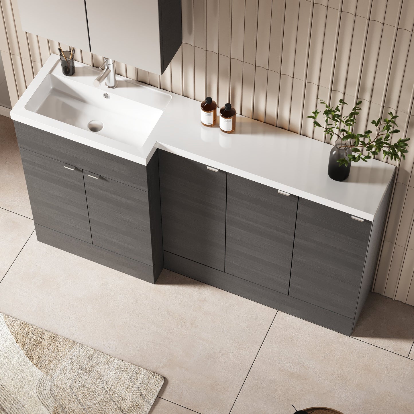 Hudson Reed Fusion 1500mm Anthracite Woodgrain Floor Standing 5 Door Left Hand Vanity Basin Combination
