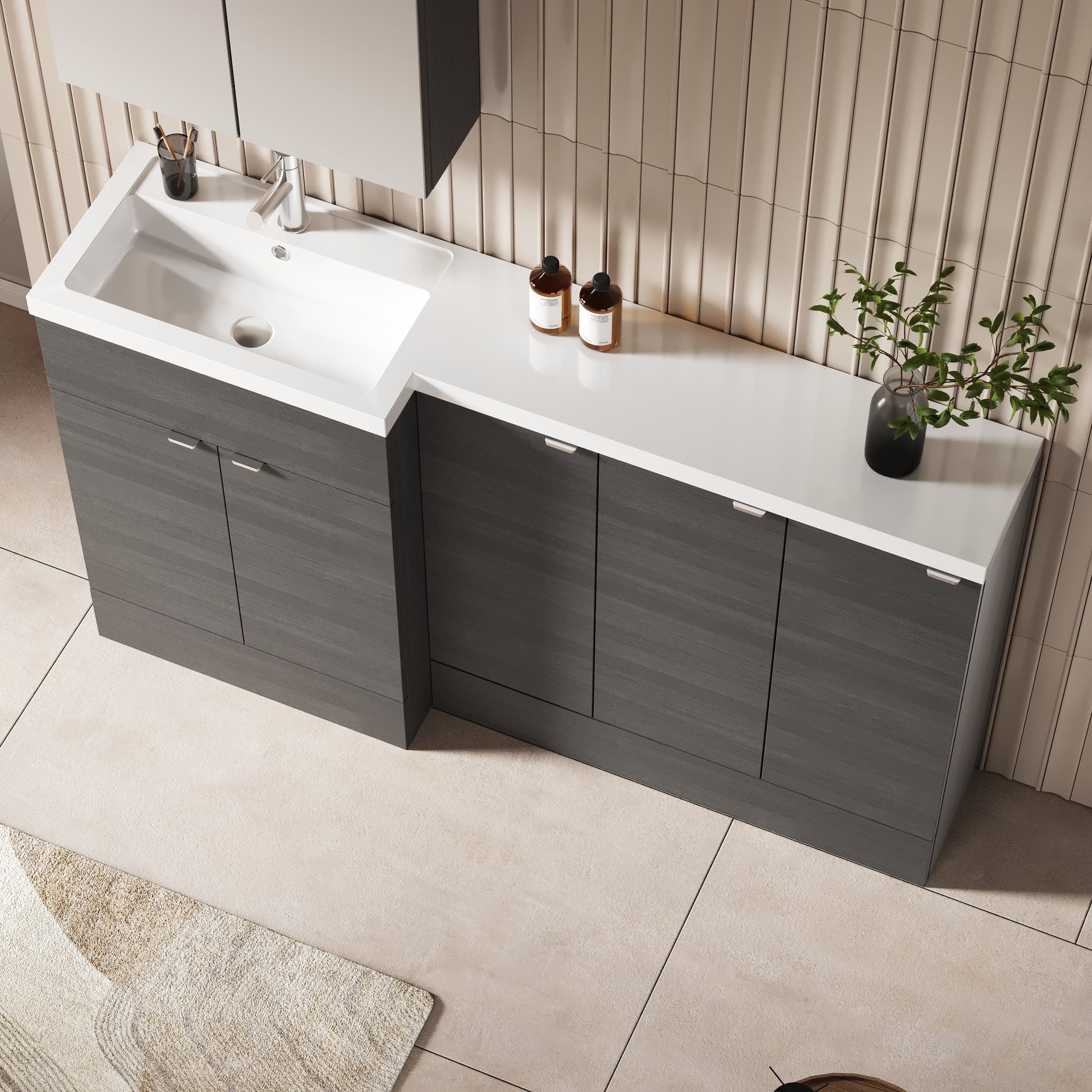 Hudson Reed Fusion 1500mm Anthracite Woodgrain Floor Standing 5 Door Left Hand Vanity Basin Combination