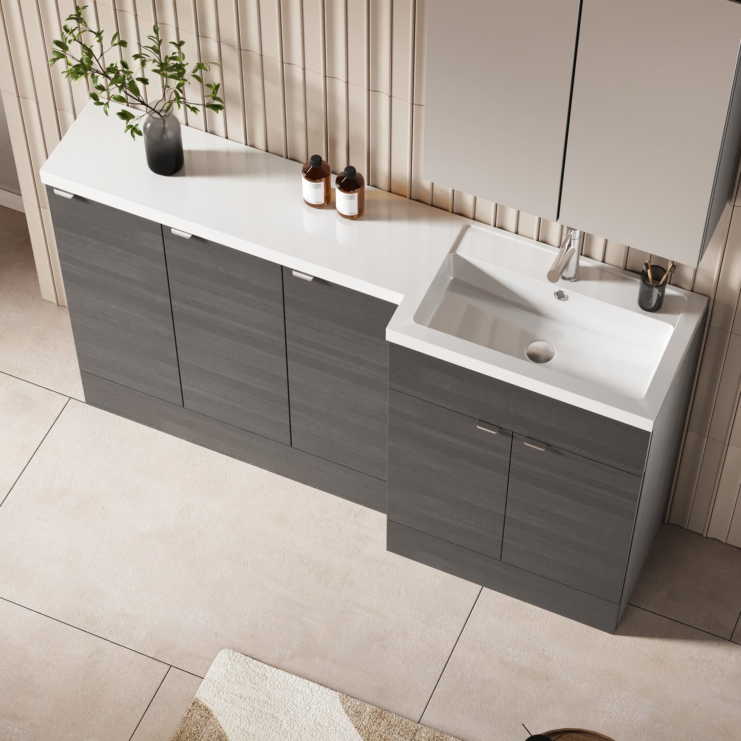 Hudson Reed Fusion 1500mm Anthracite Woodgrain Right Hand Floor Standing Vanity Basin Combination Unit