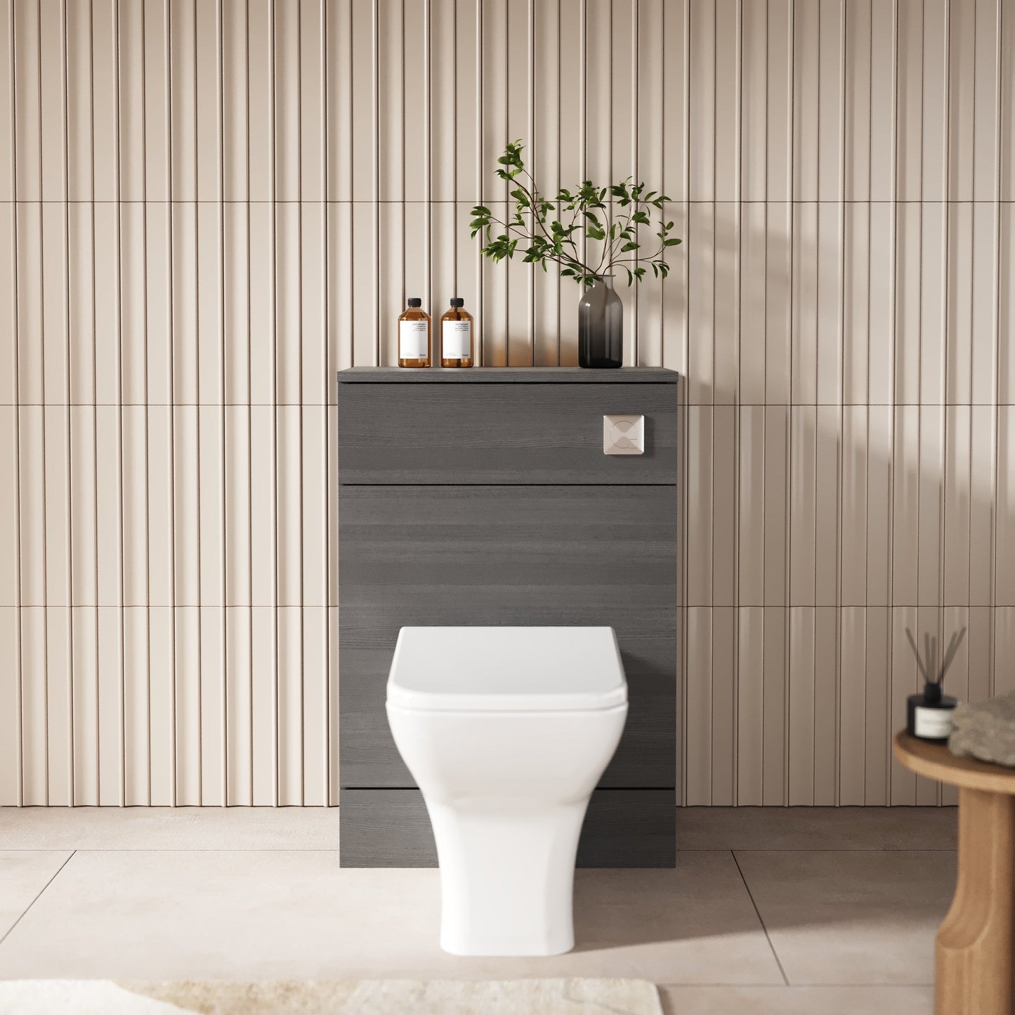 Hudson Reed Fusion 600mm Anthracite Woodgrain Floor Standing Toilet Unit With Coordinating Top