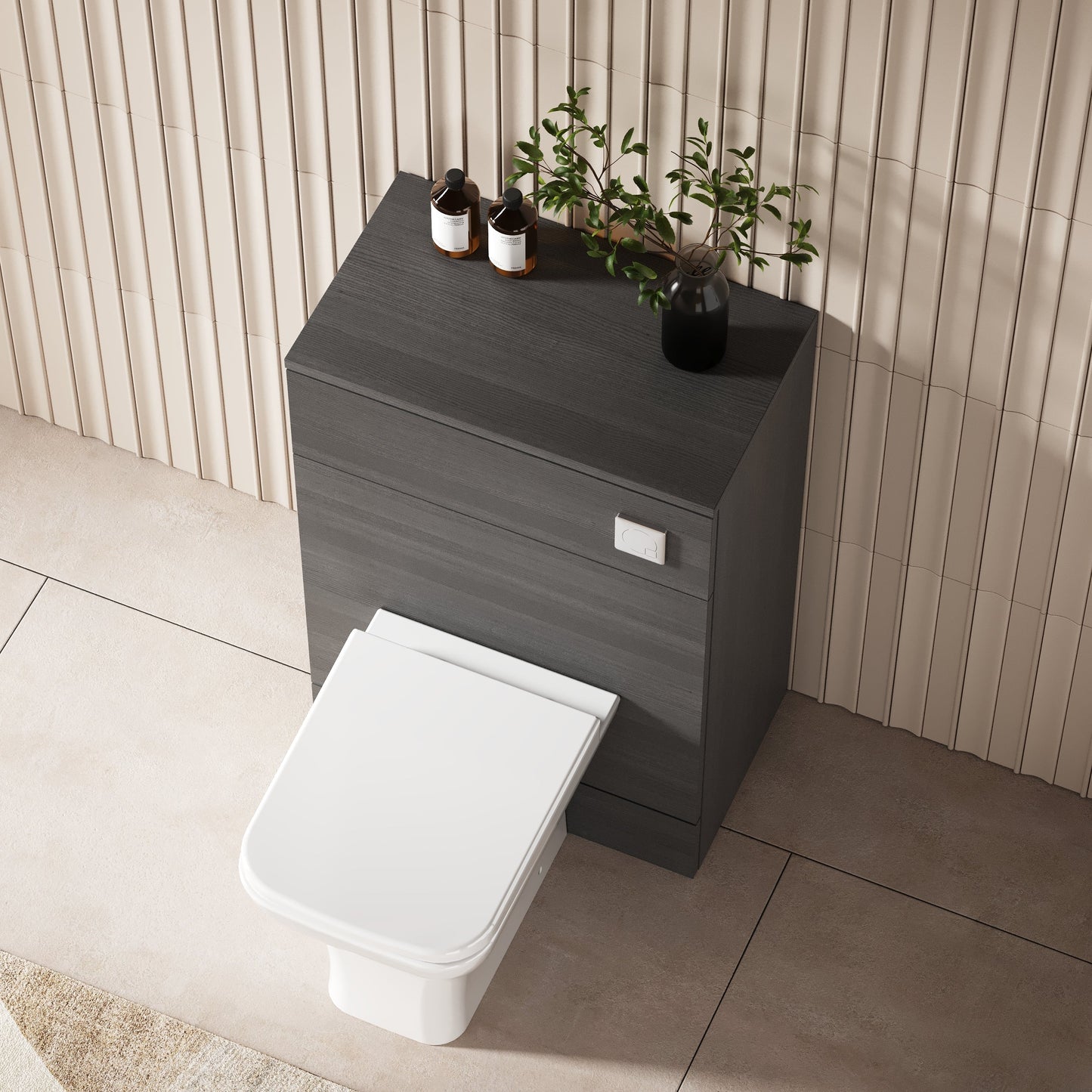 Hudson Reed Fusion 600mm Anthracite Woodgrain Floor Standing Toilet Unit With Coordinating Top