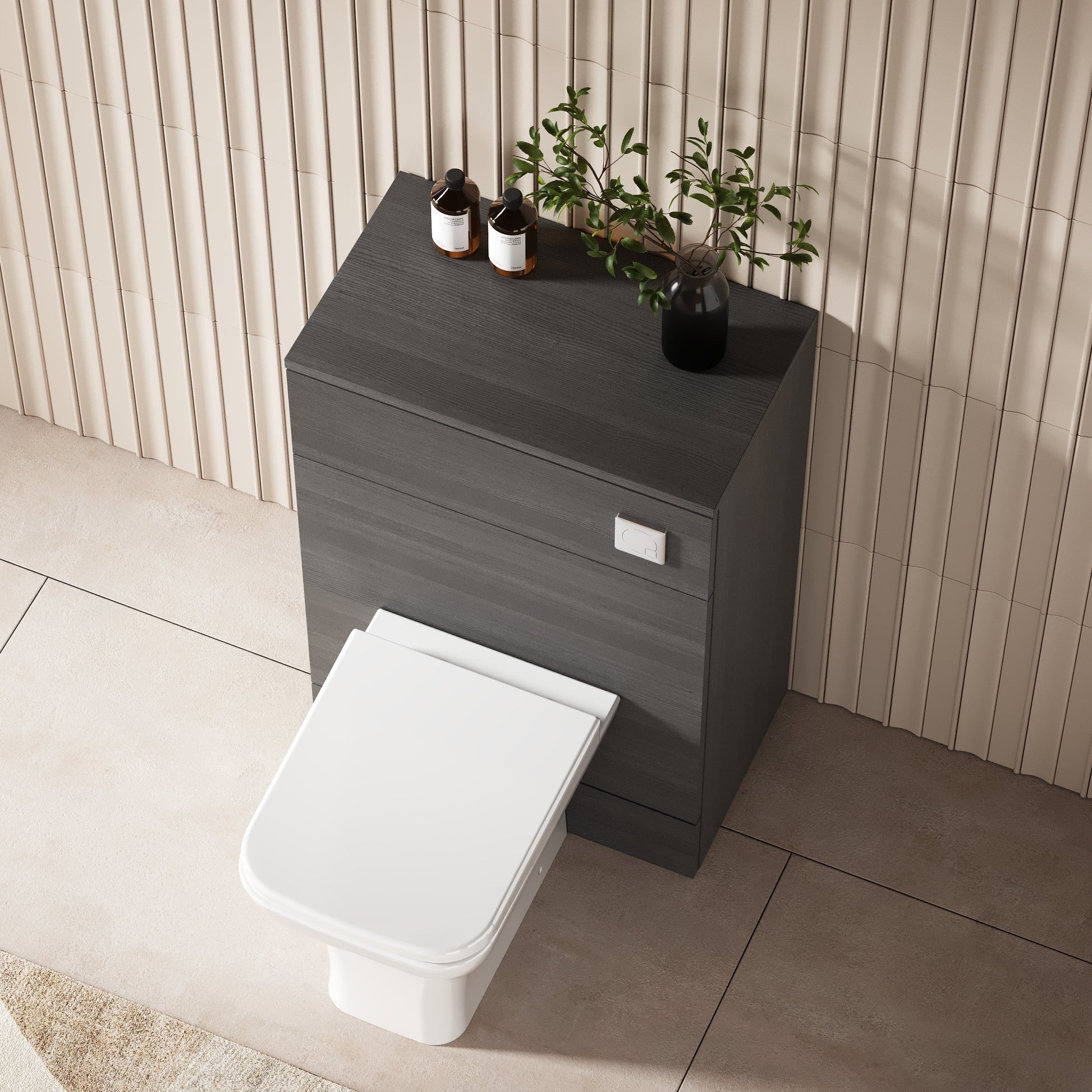 Hudson Reed Fusion 600mm Anthracite Woodgrain Floor Standing Toilet Unit With Coordinating Top