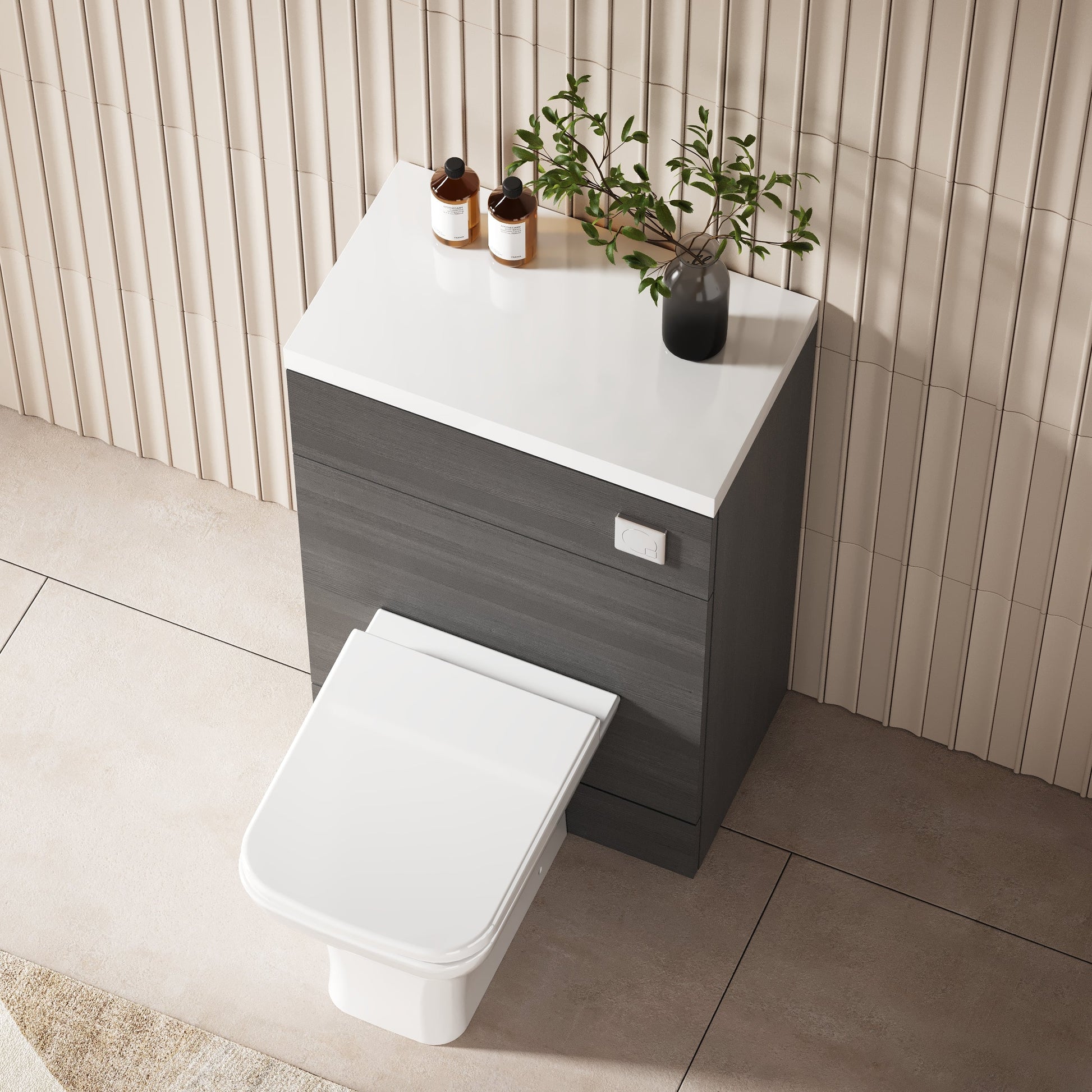 Hudson Reed Fusion 600mm Anthracite Woodgrain Floor Standing Toilet Unit With Polymarble Top