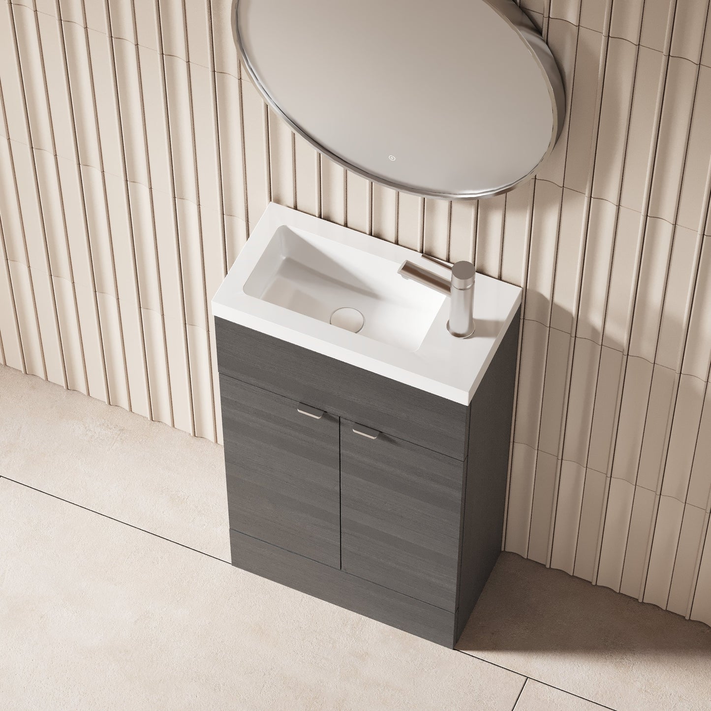 Hudson Reed Fusion 505mm Anthracite Woodgrain Floor Standing 2 Door Vanity Unit with Basin