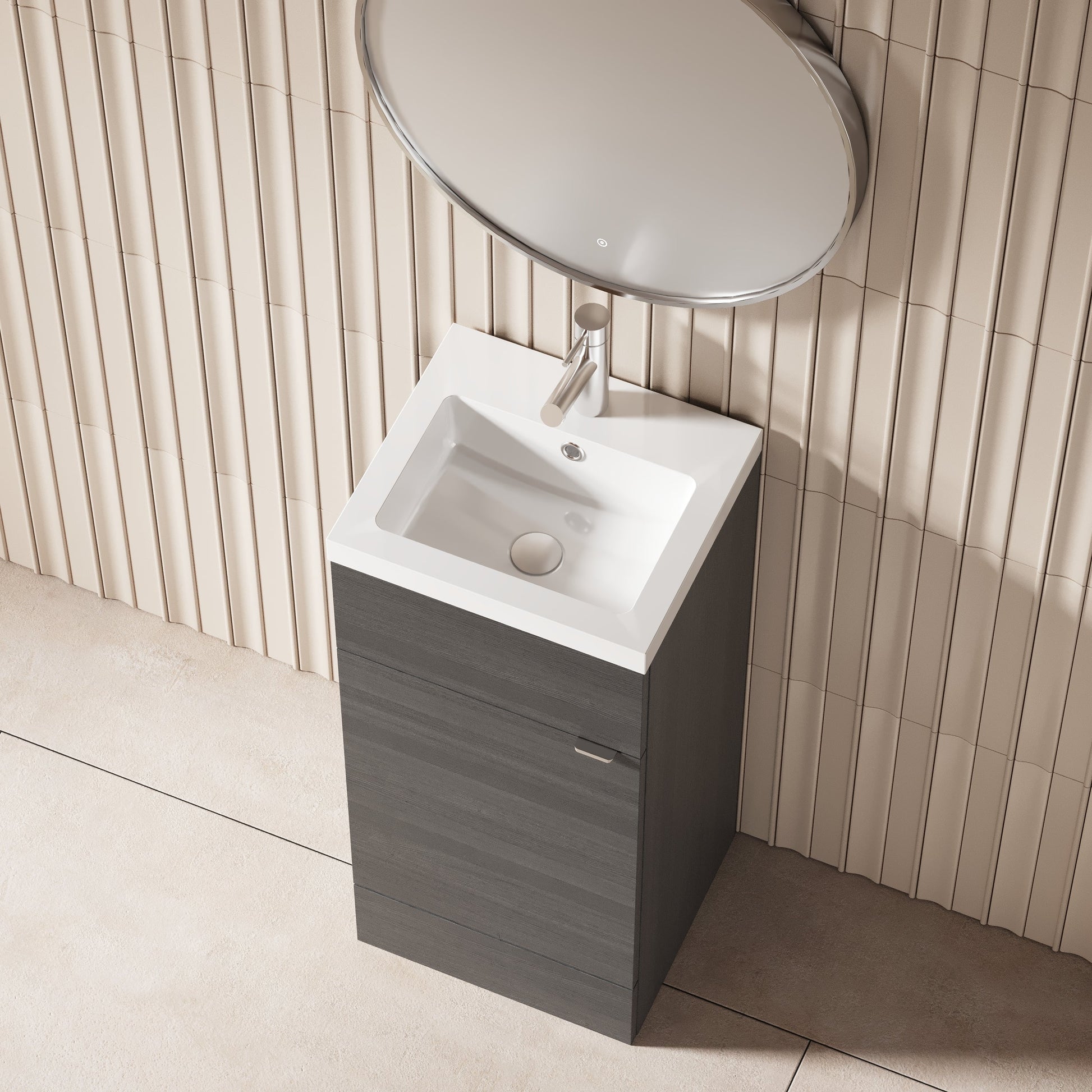 Hudson Reed Fusion 400mm Anthracite Woodgrain Floor Standing 1 Door Vanity Unit & Basin