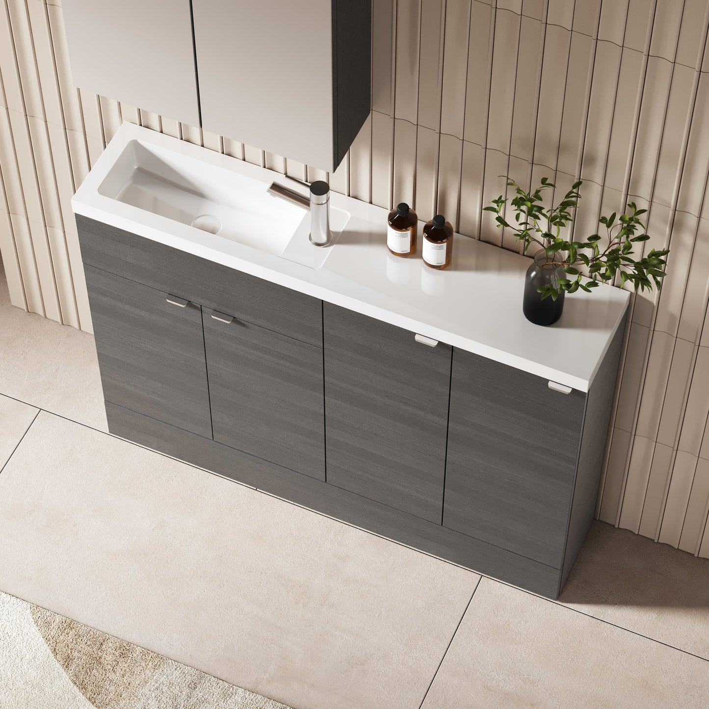 Hudson Reed Fusion 1205mm Anthracite Woodgrain Floor Standing 2 Door Vanity Basin Combination Unit