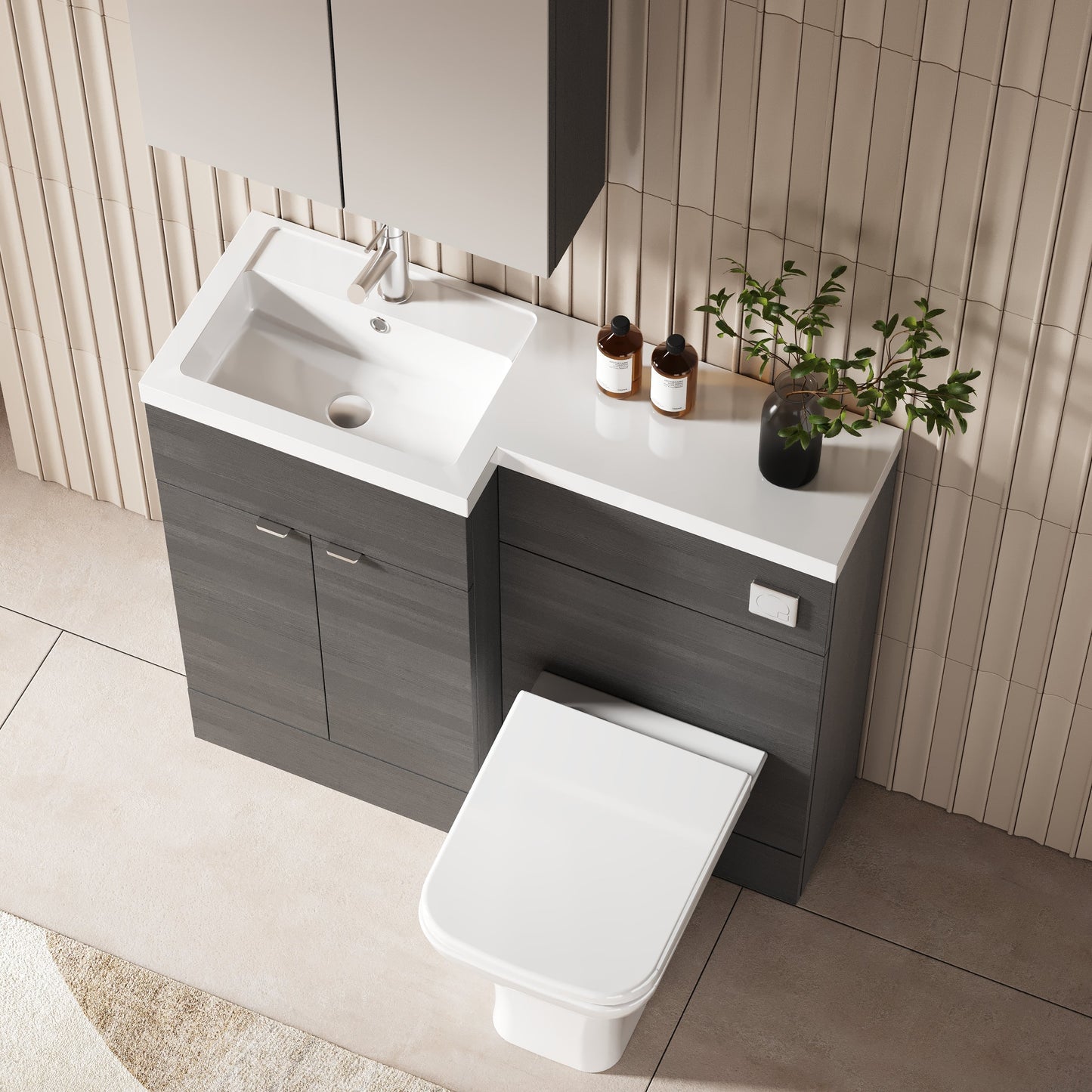 Hudson Reed Fusion 1000mm Left Hand Floor Standing 2 Door Vanity Basin & Toilet Combination With Handles