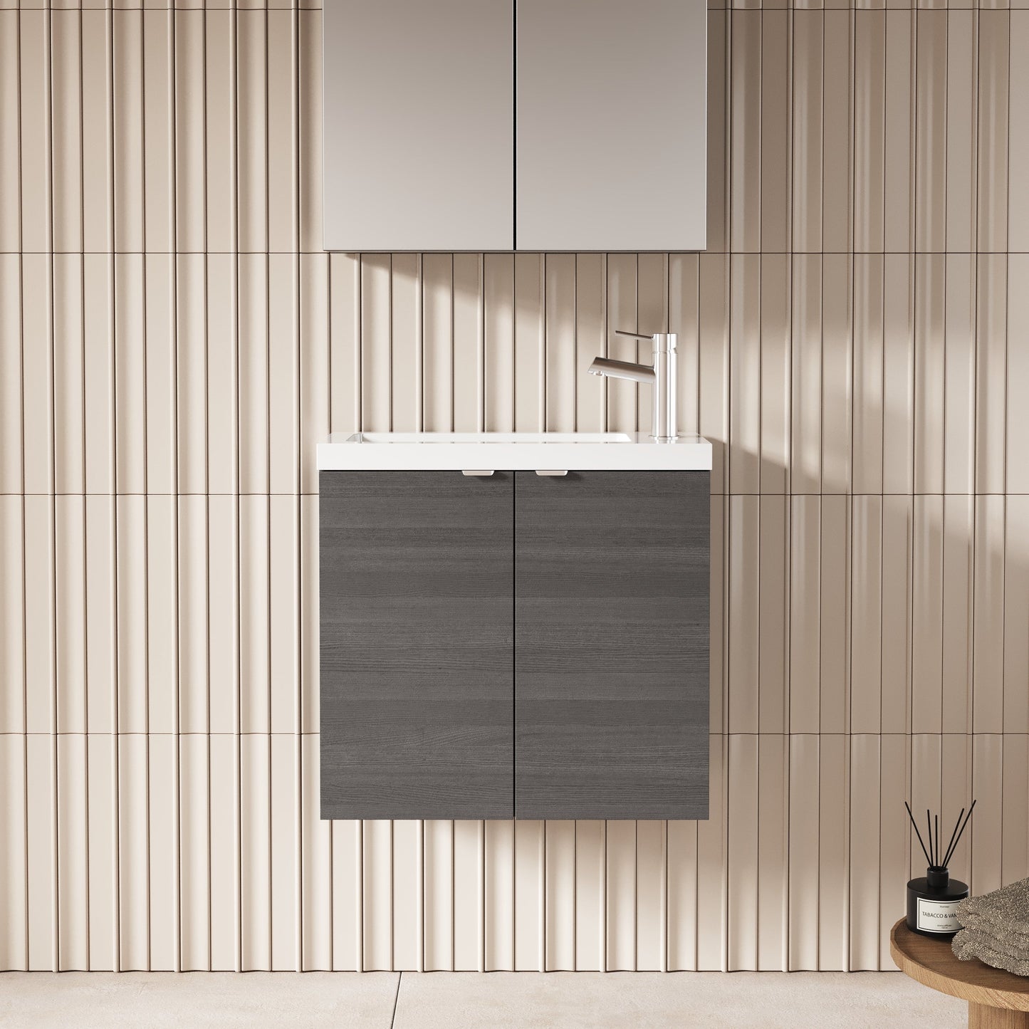 Hudson Reed Fusion 600mm Wall Hung 2 Door Vanity Unit & Polymarble Basin With Soft Close Doors