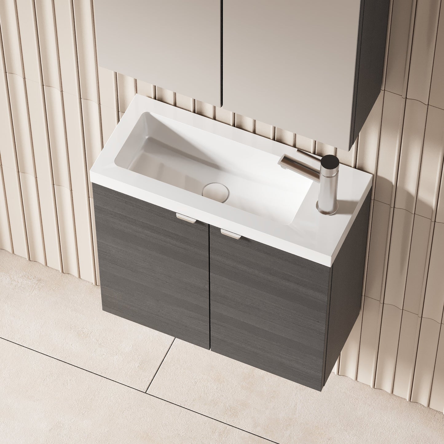 Hudson Reed Fusion 600mm Wall Hung 2 Door Vanity Unit & Polymarble Basin With Soft Close Doors