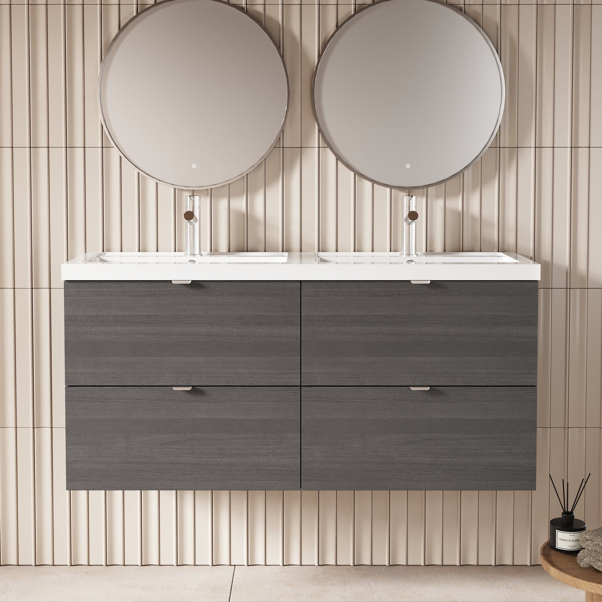 Hudson Reed Fusion 1200mm Wall Hung 4 Drawer Vanity Unit With Twin Polymarble Basin
