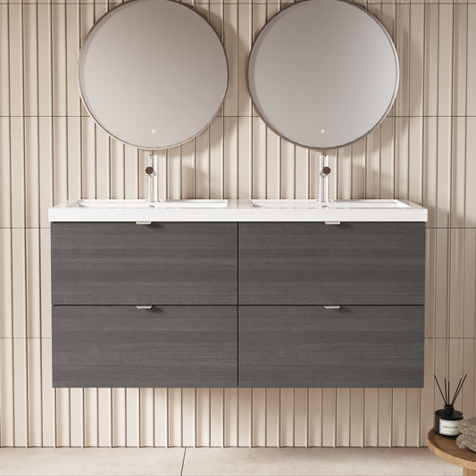 Hudson Reed Fusion 1200mm Wall Hung 4 Drawer Vanity Unit With Twin Polymarble Basin