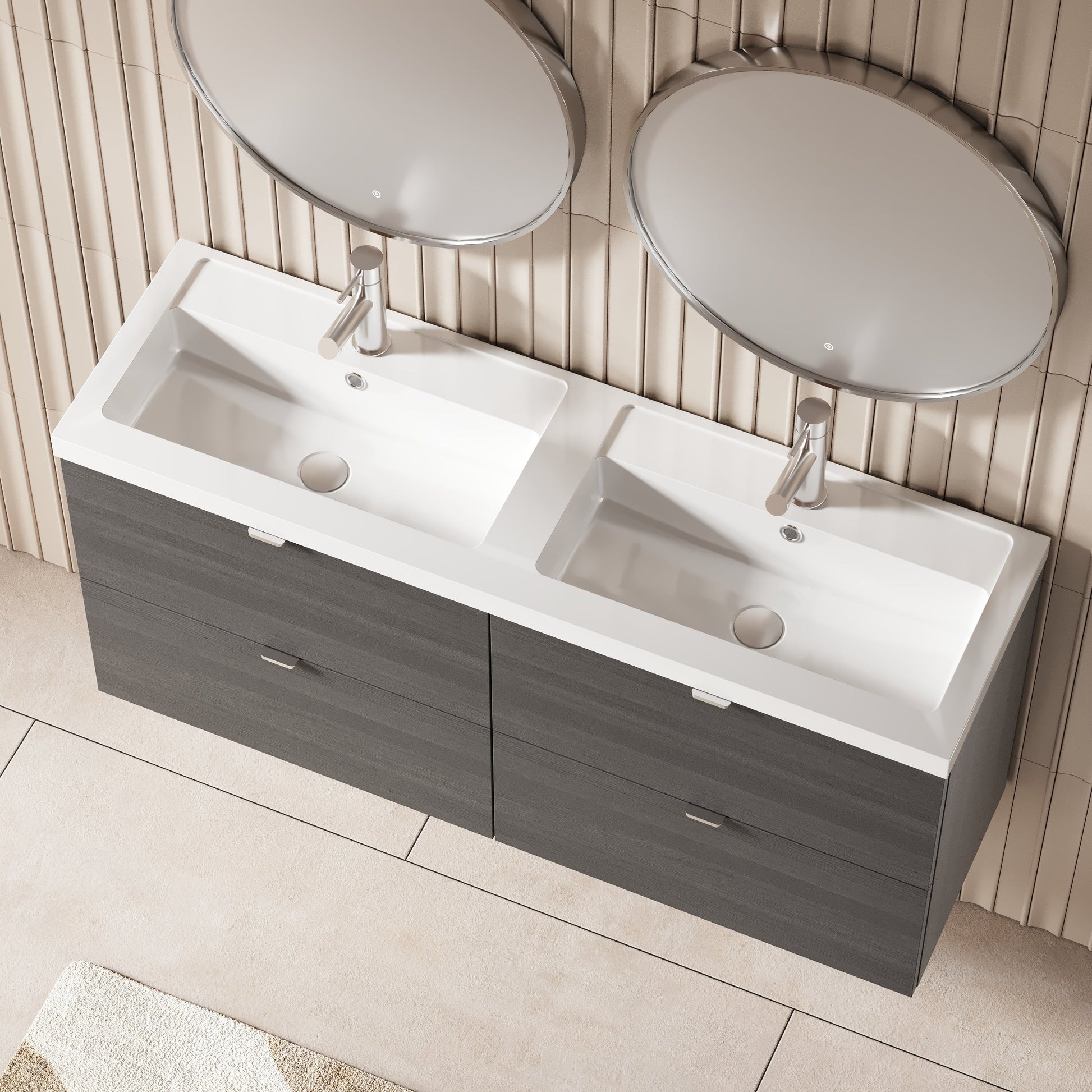 Hudson Reed Fusion 1200mm Wall Hung 4 Drawer Vanity Unit With Twin Polymarble Basin