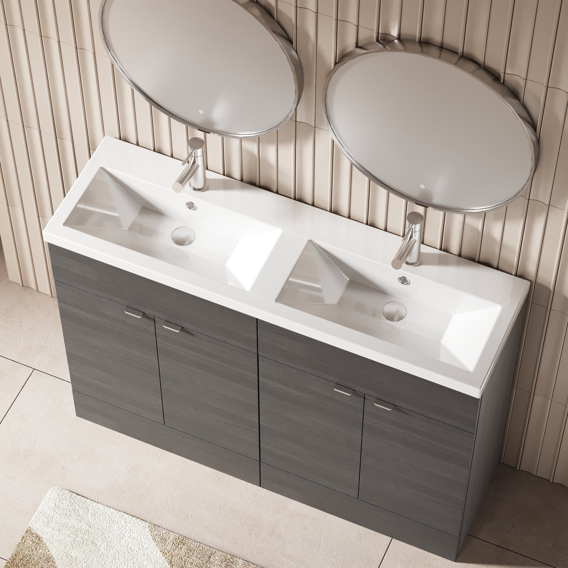 Hudson Reed Fusion 1200mm Floor Standing 4 Drawer Vanity Unit With Twin Ceramic Basin