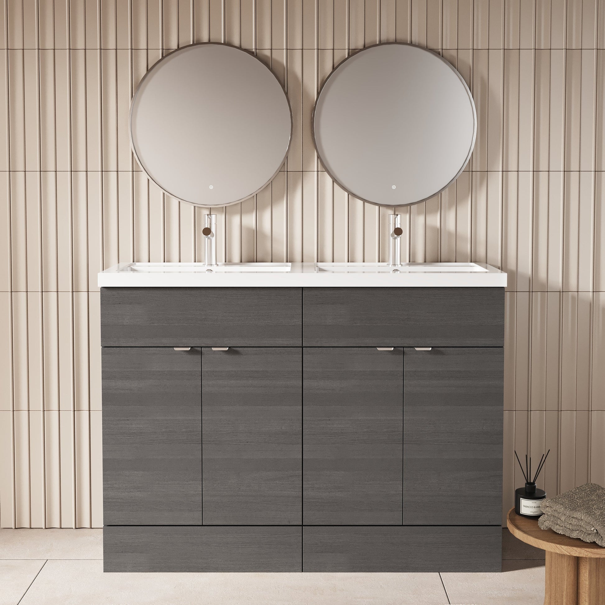 Hudson Reed Fusion 1200mm Floor Standing Vanity Unit with Twin Polymarble Basin