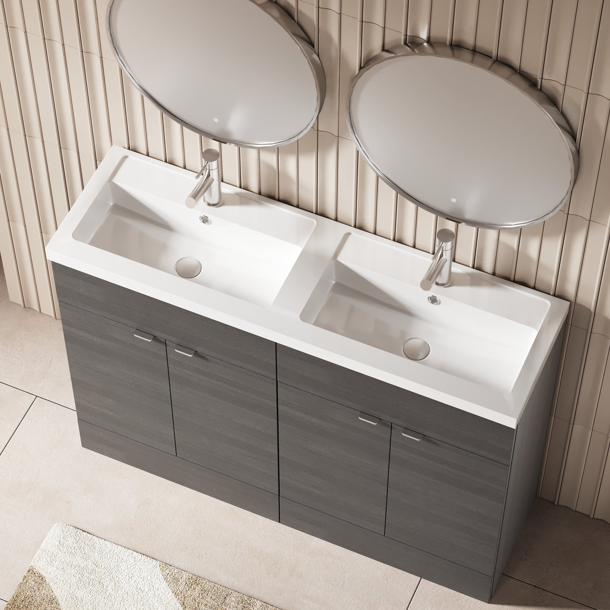 Hudson Reed Fusion 1200mm Floor Standing Vanity Unit with Twin Polymarble Basin