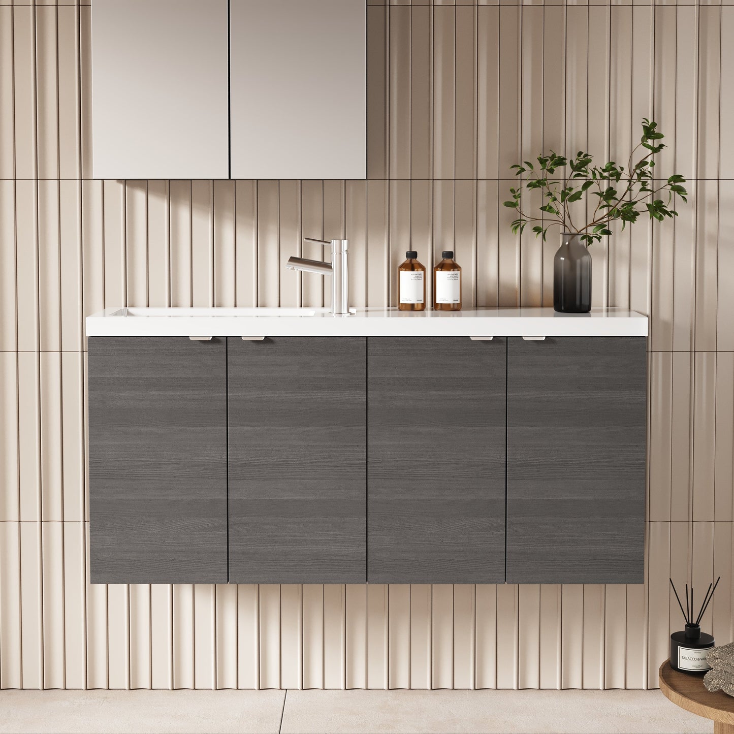 Hudson Reed Fusion 1200mm Anthracite Woodgrain Wall Hung Compact Vanity Unit & Basin With Soft Close