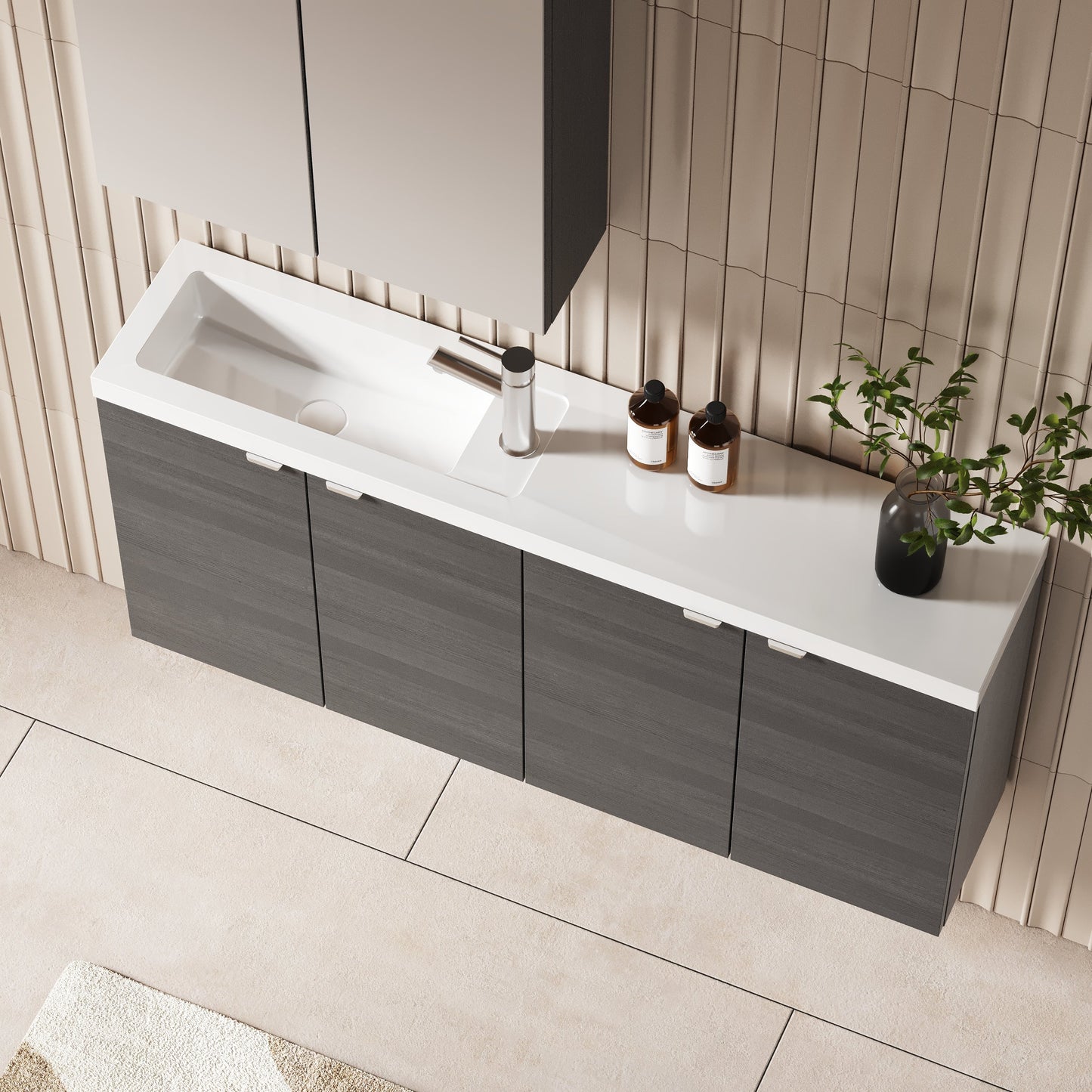 Hudson Reed Fusion 1200mm Anthracite Woodgrain Wall Hung Compact Vanity Unit & Basin With Soft Close
