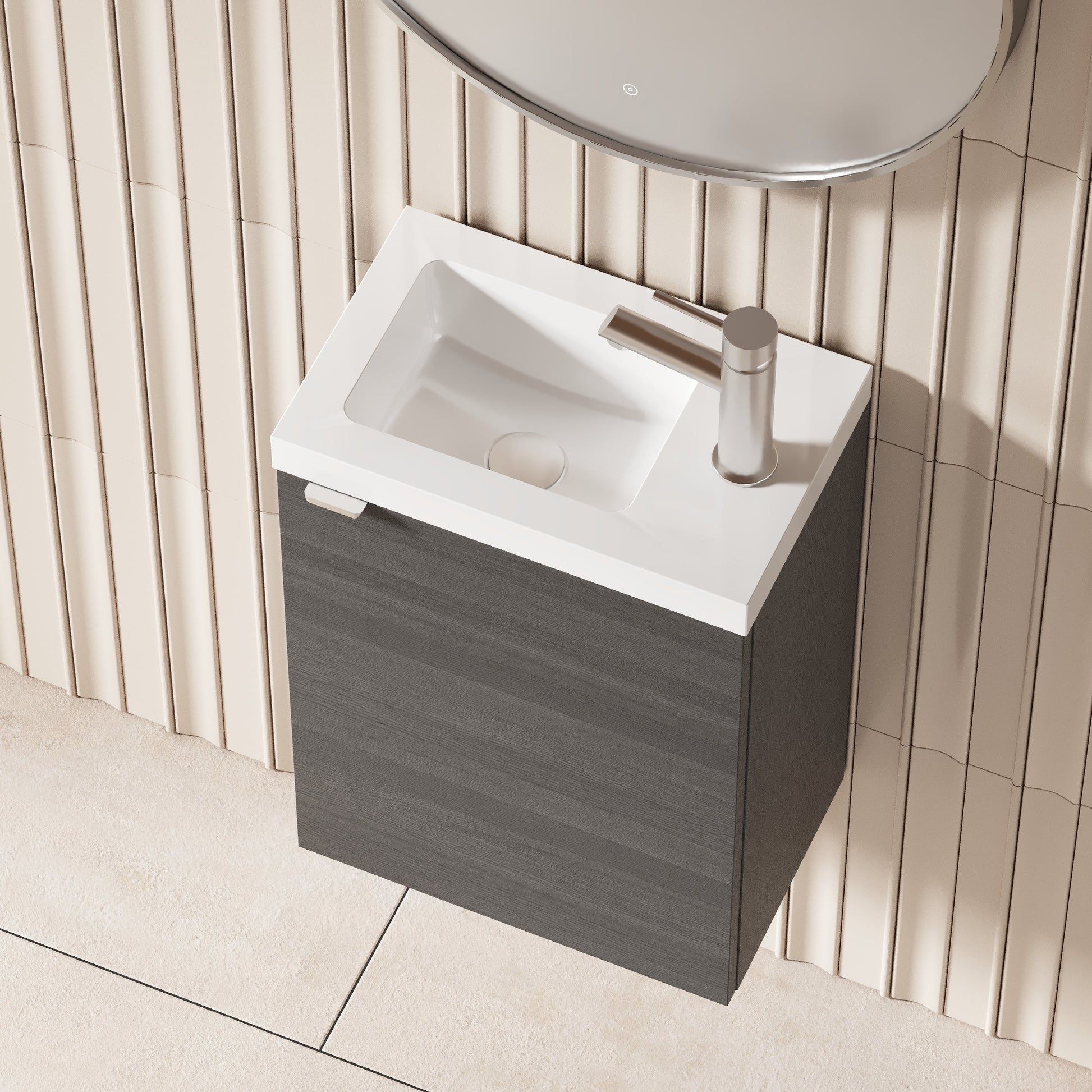 Hudson Reed Fusion 405mm Anthracite Woodgrain Wall Hung 1 Door Vanity Unit & Basin Soft Close Door